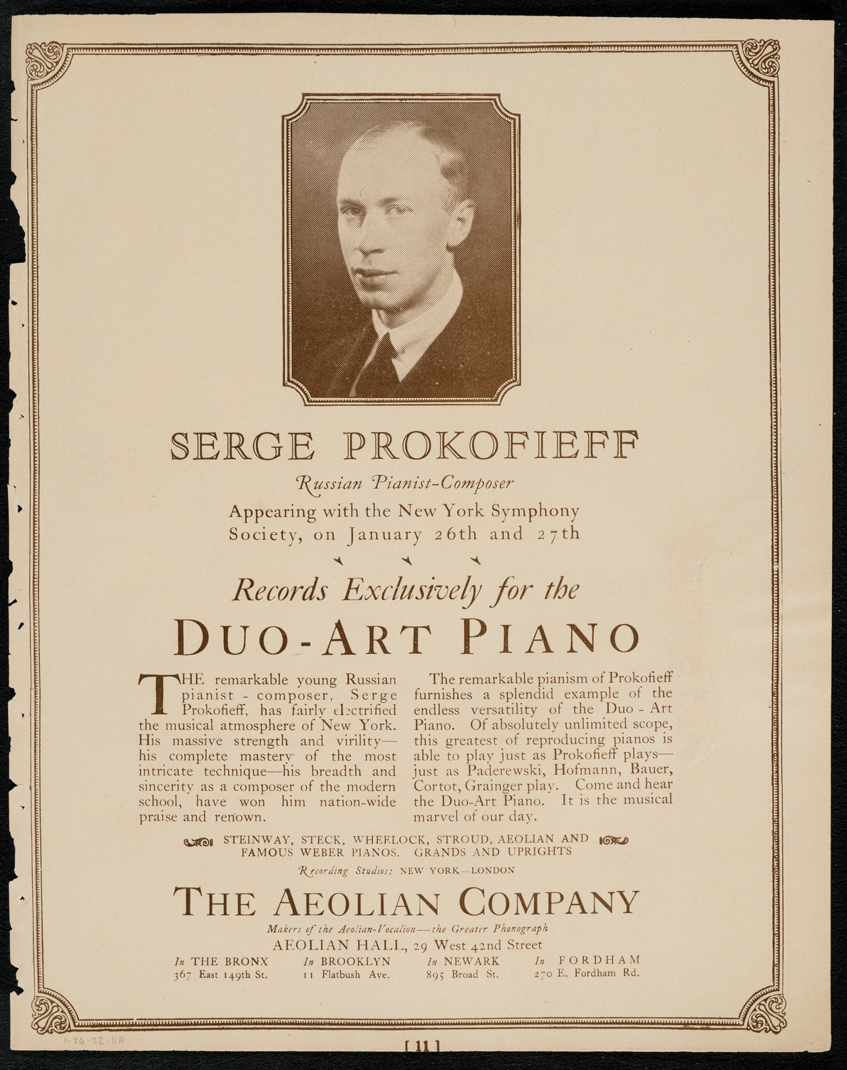 New York Symphony Orchestra, January 26, 1922, program page 11