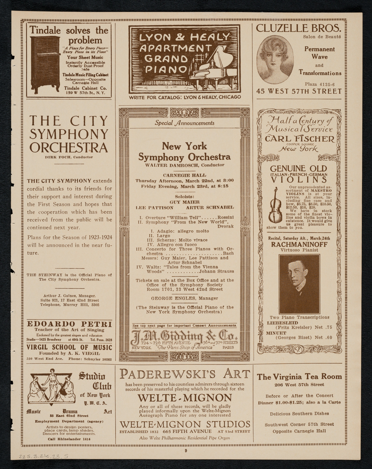 New York Philharmonic, March 21, 1923, program page 9