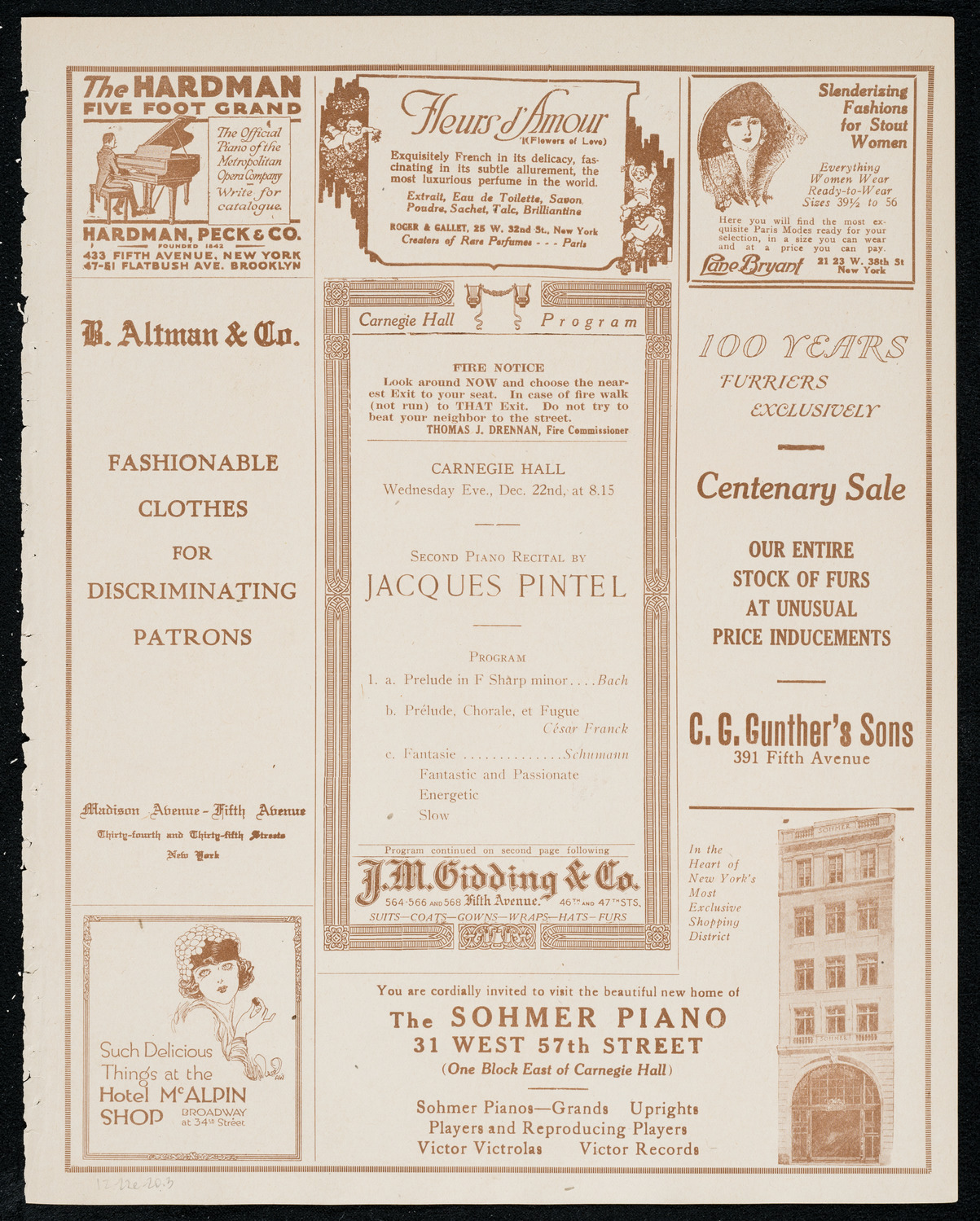 Jacques Pintel, Piano, December 22, 1920, program page 5