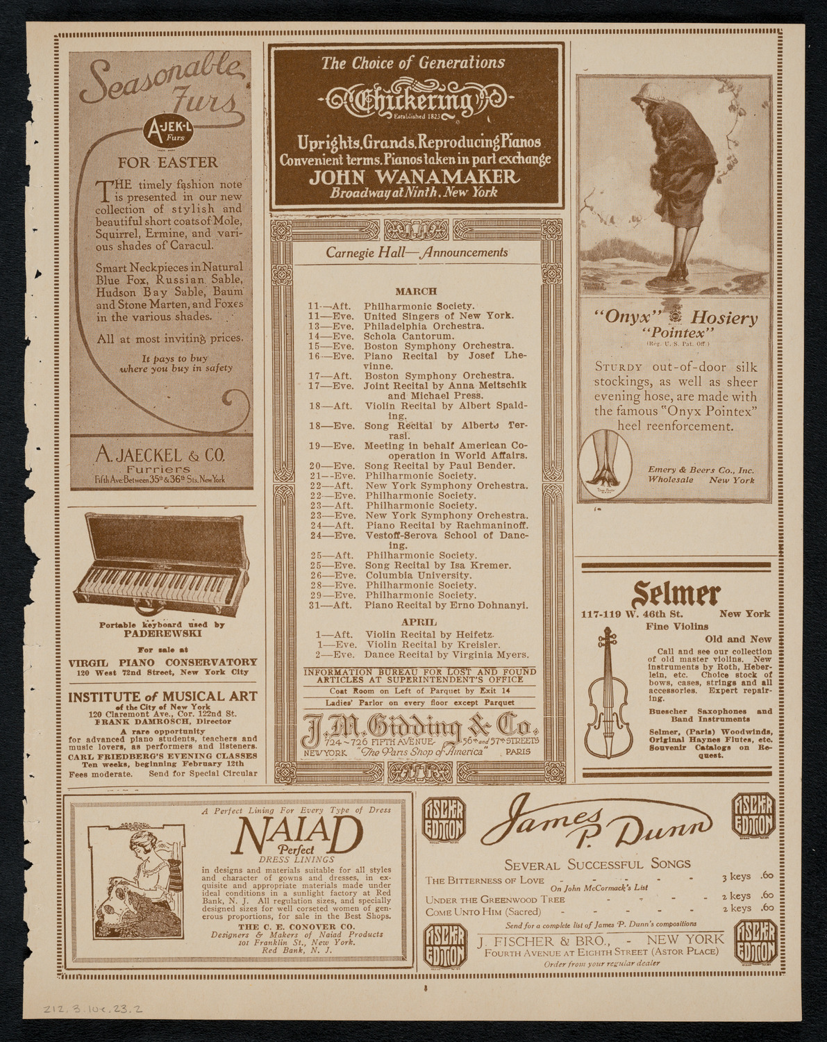 City Symphony Orchestra, March 10, 1923, program page 3