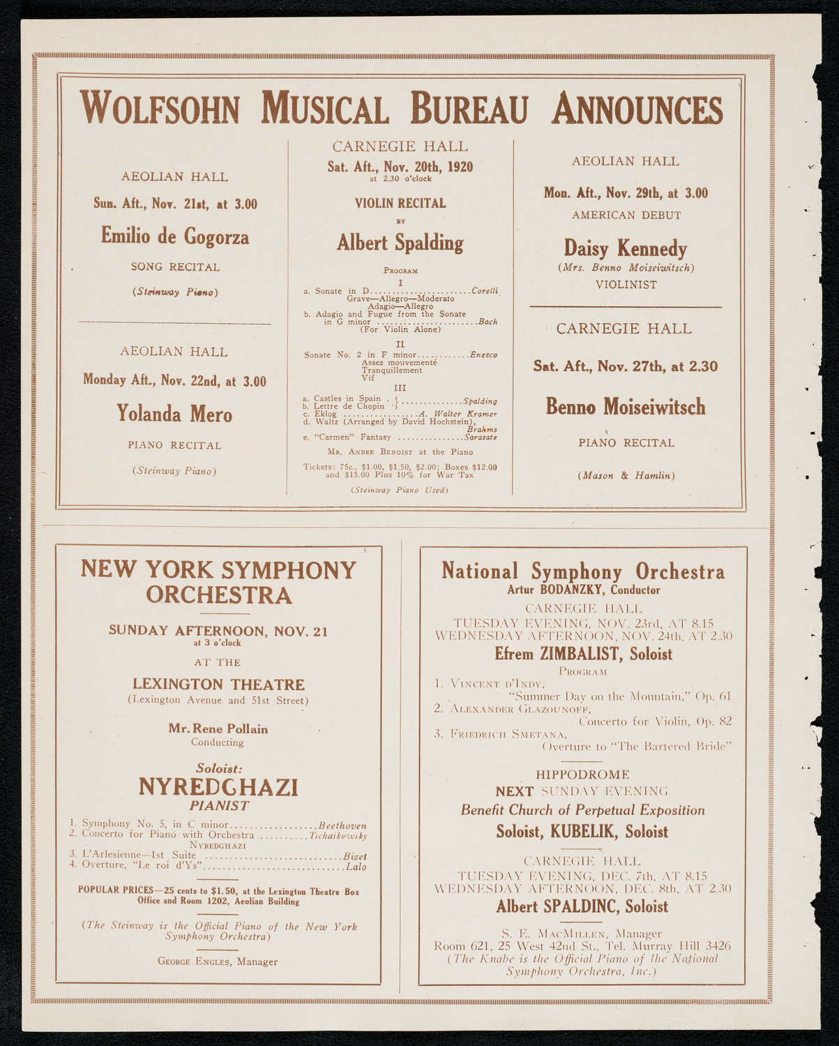 National Symphony Orchestra, November 18, 1920, program page 8