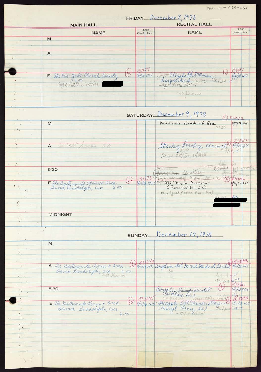 Carnegie Hall Booking Ledger, volume 24, page 31