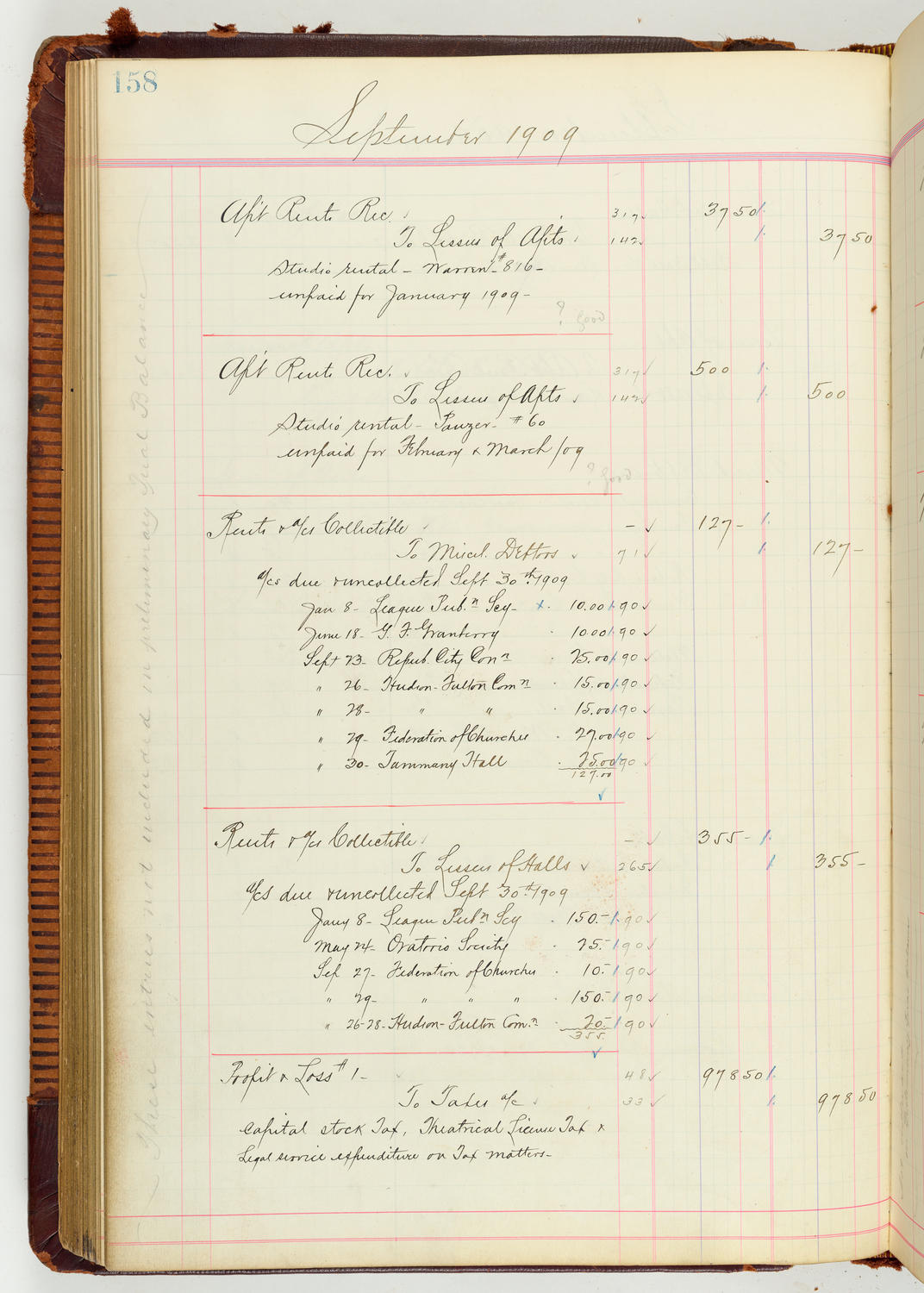 Music Hall Accounting Ledger Journal, volume 7, page 158
