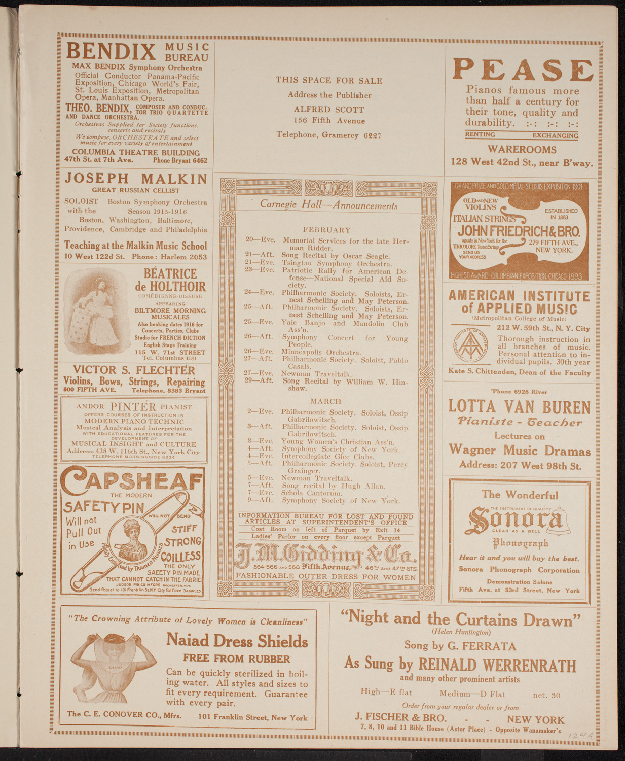 New York Philharmonic, February 20, 1916, program page 3