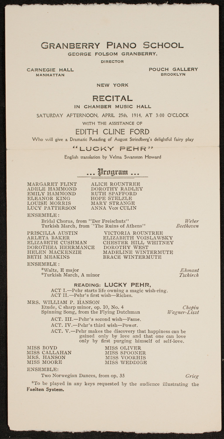 Granberry Piano School, April 25, 1914, program page 1