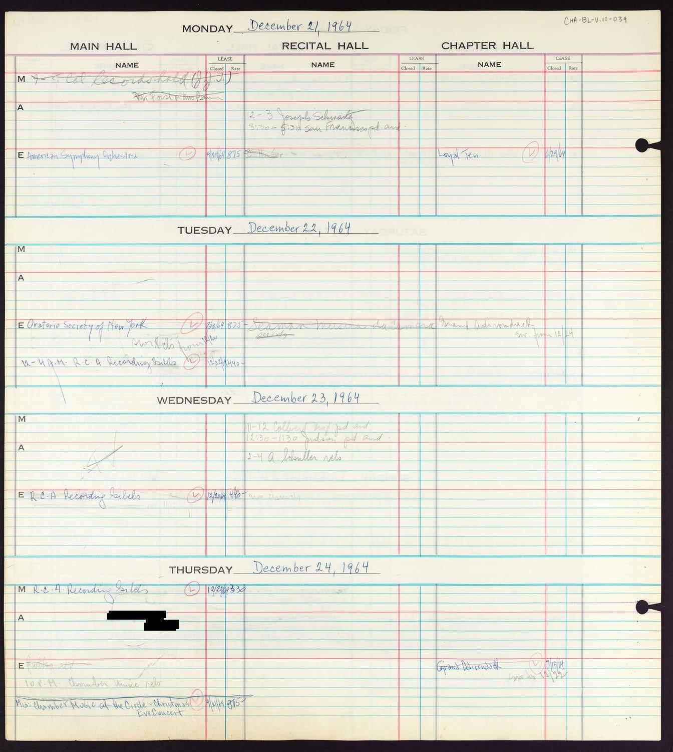 Carnegie Hall Booking Ledger, volume 10, page 34