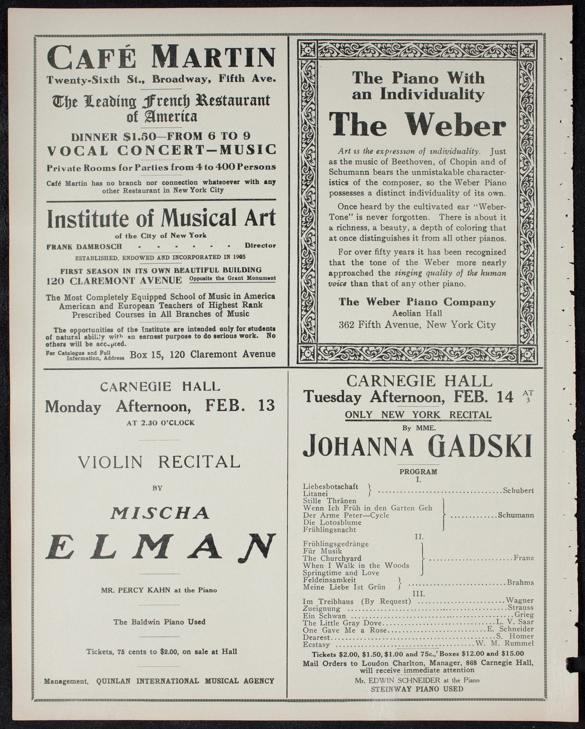 New York Philharmonic, February 10, 1911, program page 6