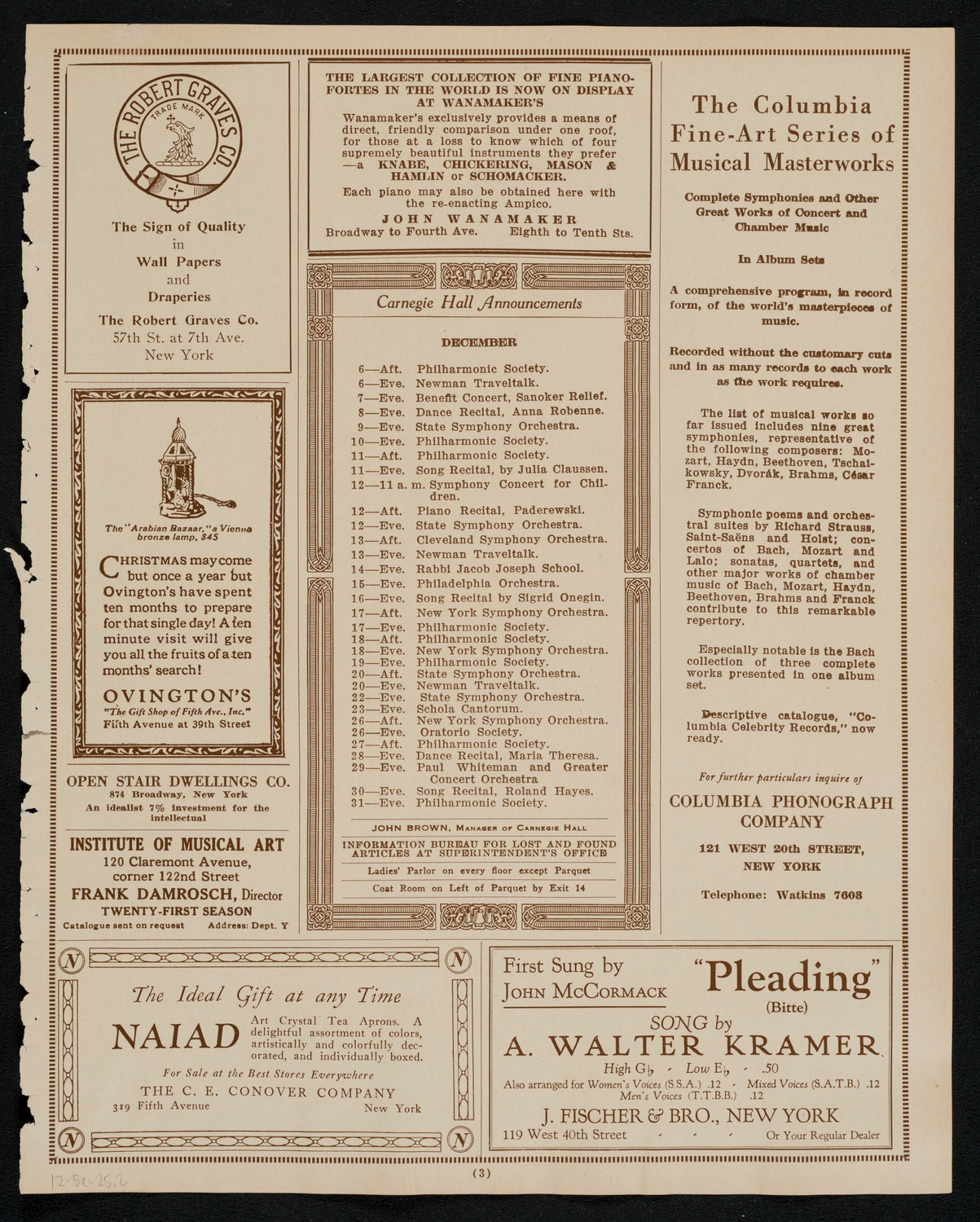 State Symphony Orchestra of New York, December 5, 1925, program page 3