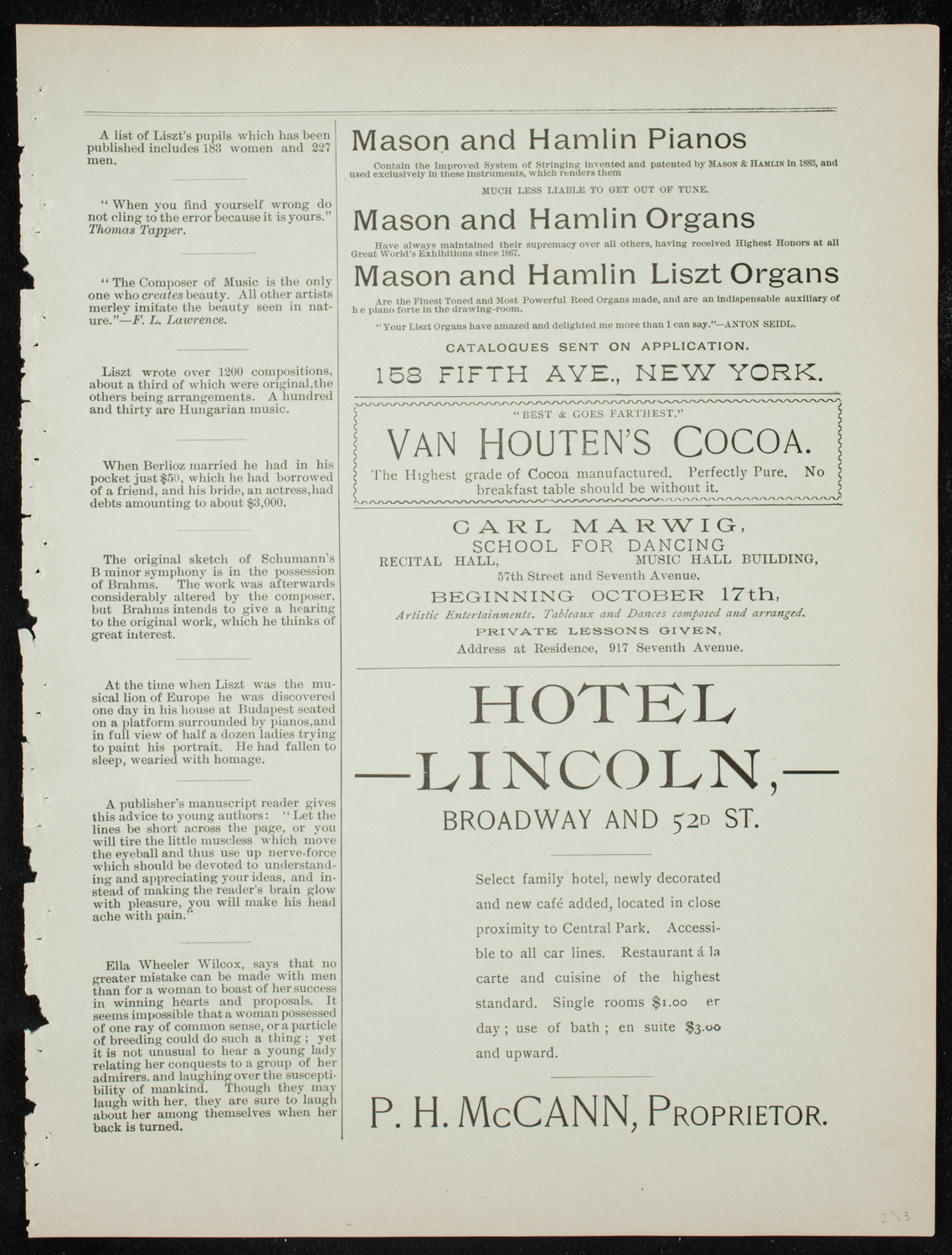 Deutscher Liederkranz, November 29, 1891, program page 5
