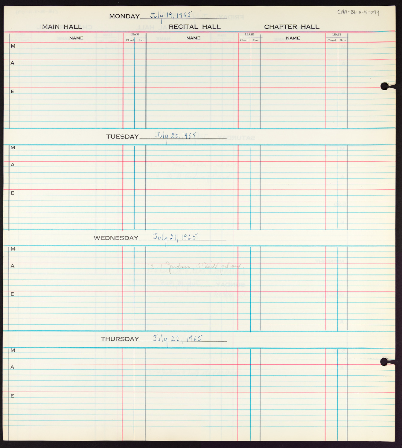 Carnegie Hall Booking Ledger, volume 10, page 94