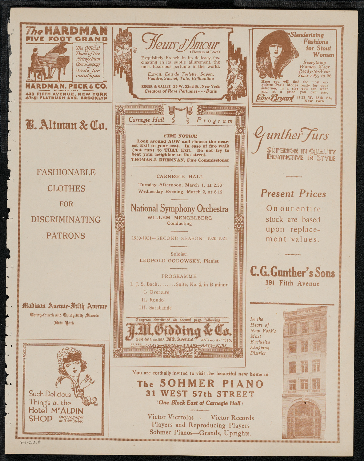 National Symphony Orchestra, March 1, 1921, program page 5