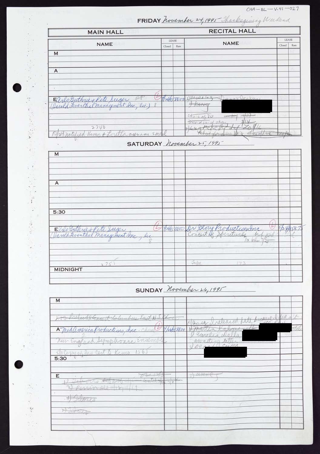 Carnegie Hall Booking Ledger, volume 41, page 27