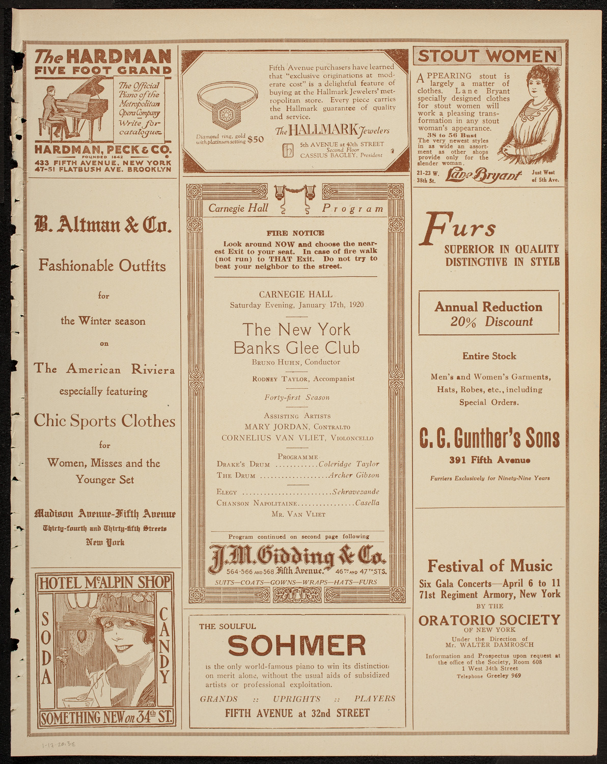 New York Banks Glee Club, January 17, 1920, program page 5