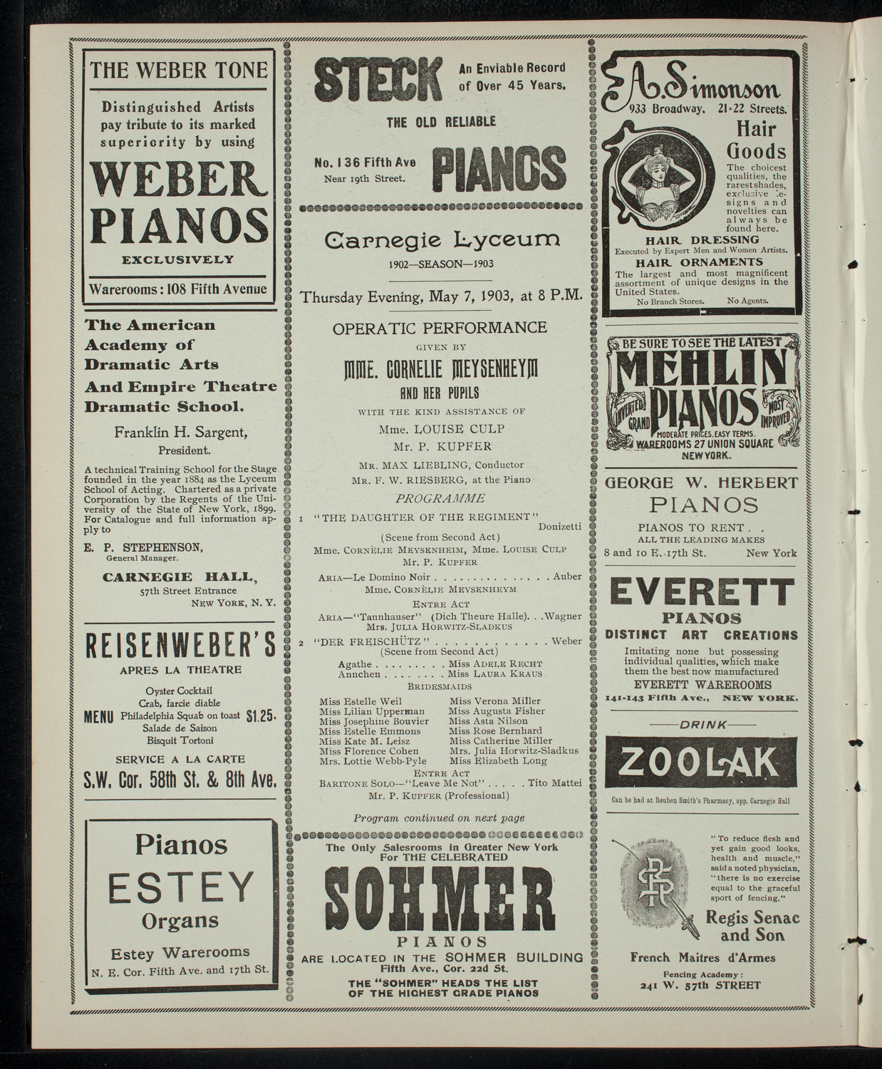 Students of Cornelie Meysenheym, May 7, 1903, program page 2