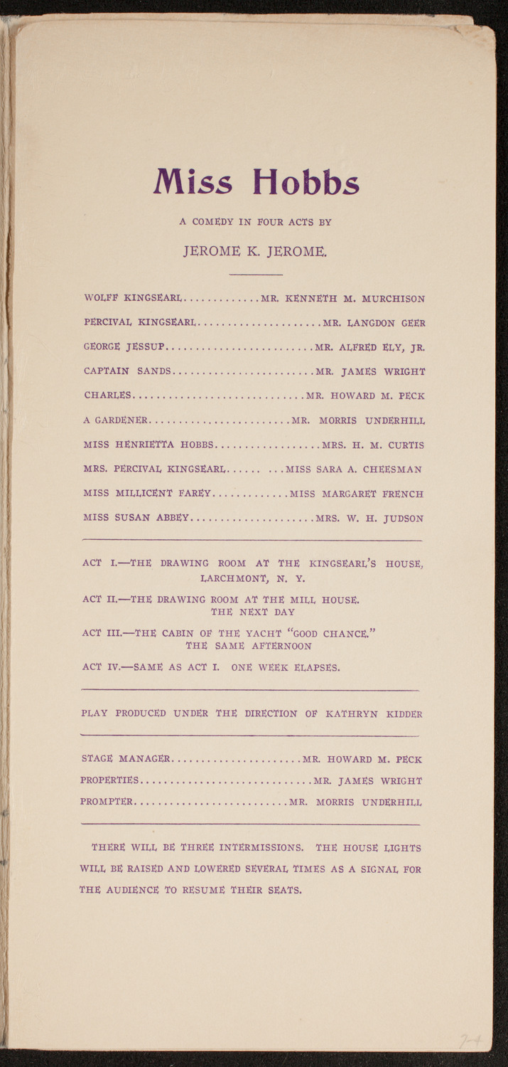 Amateur Comedy Club, December 13, 1911, program page 3