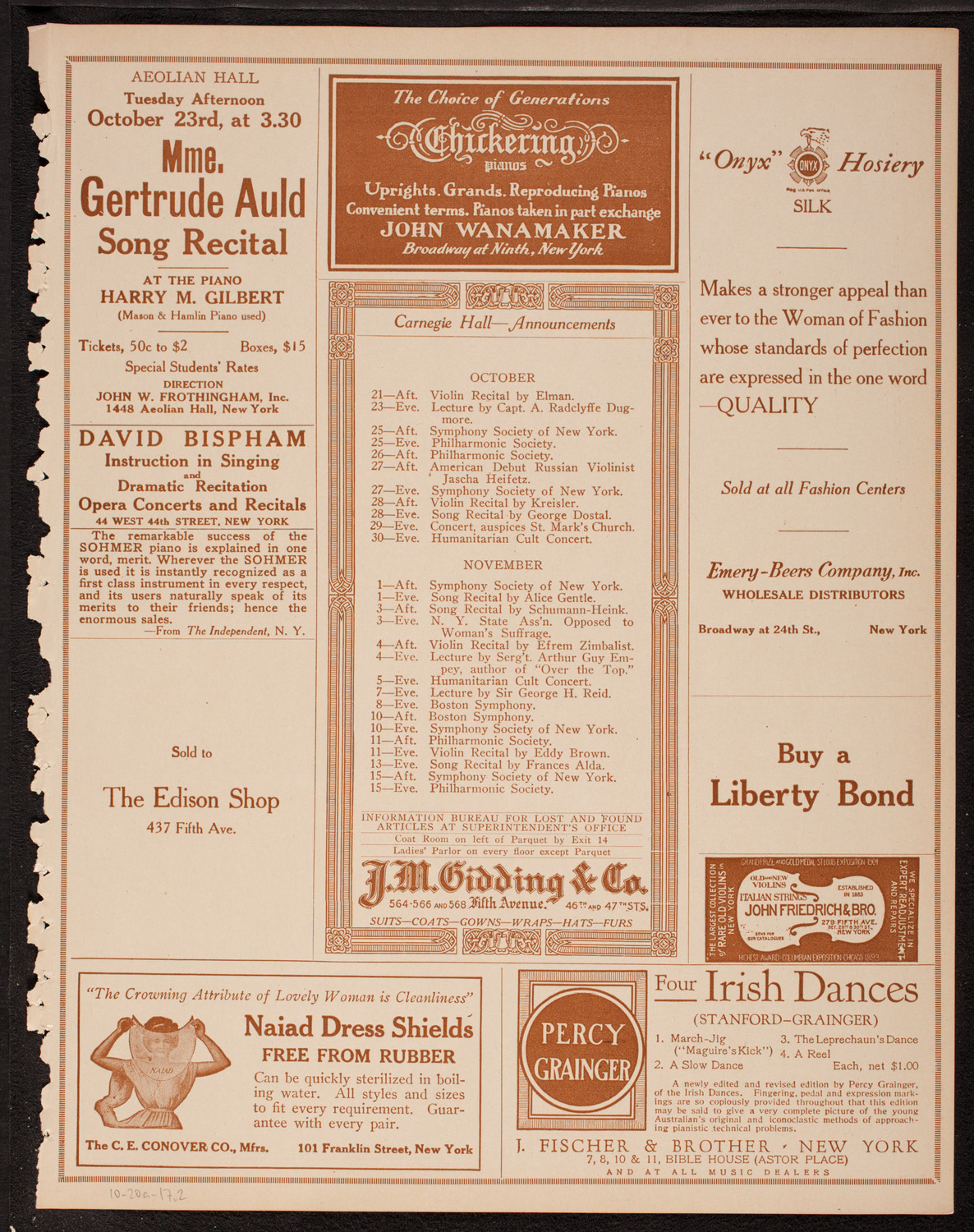 Leopold Godowsky, Piano, October 20, 1917, program page 3