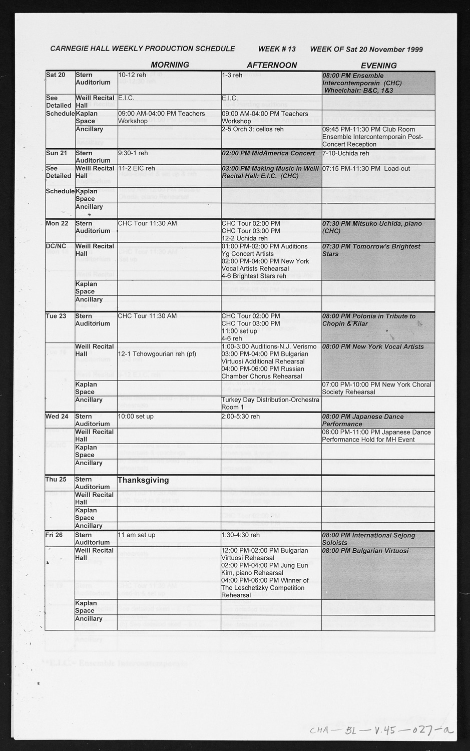 Carnegie Hall Booking Ledger, volume 45, page 27a