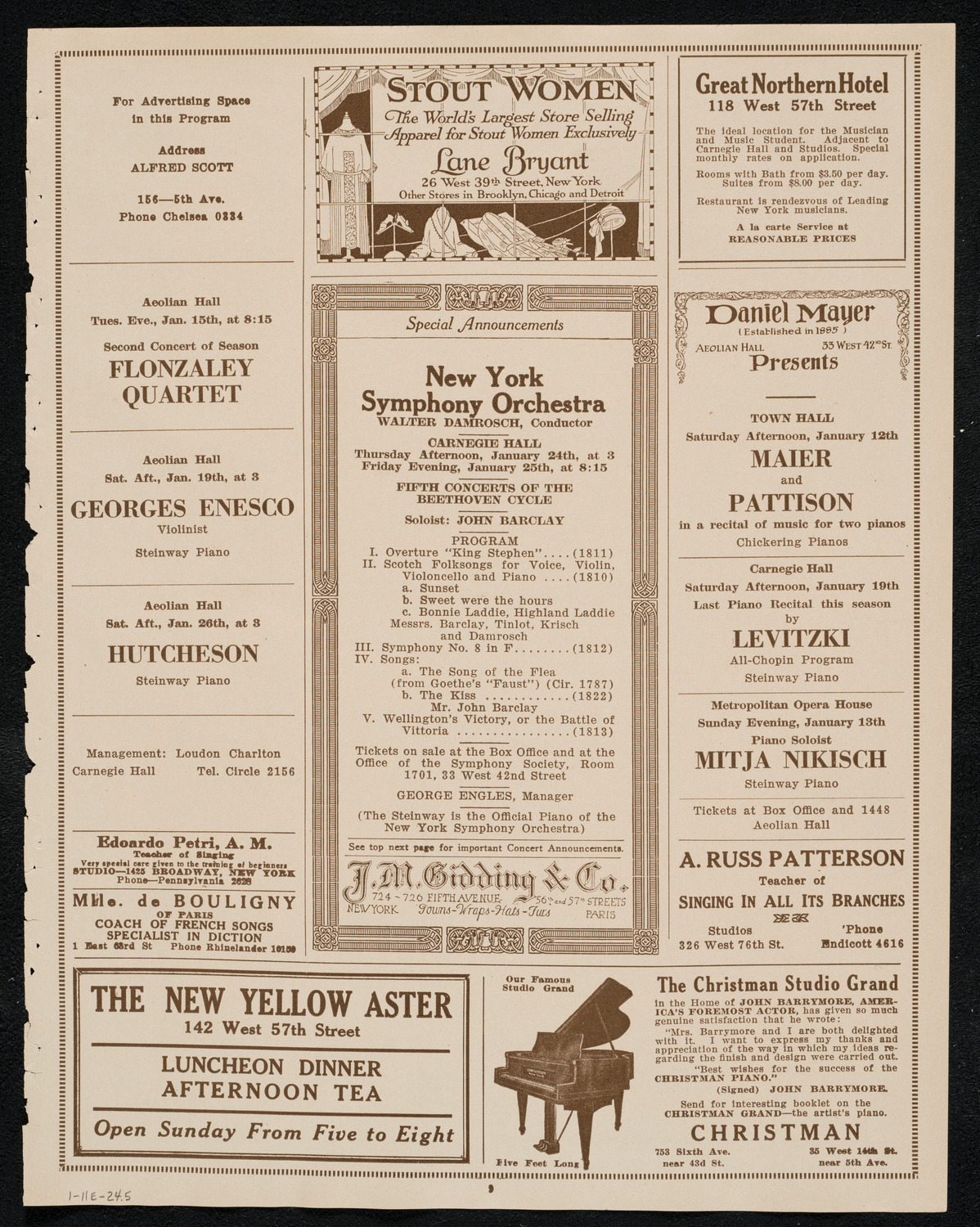 New York Symphony Orchestra: Beethoven Cycle, January 11, 1924, program page 9