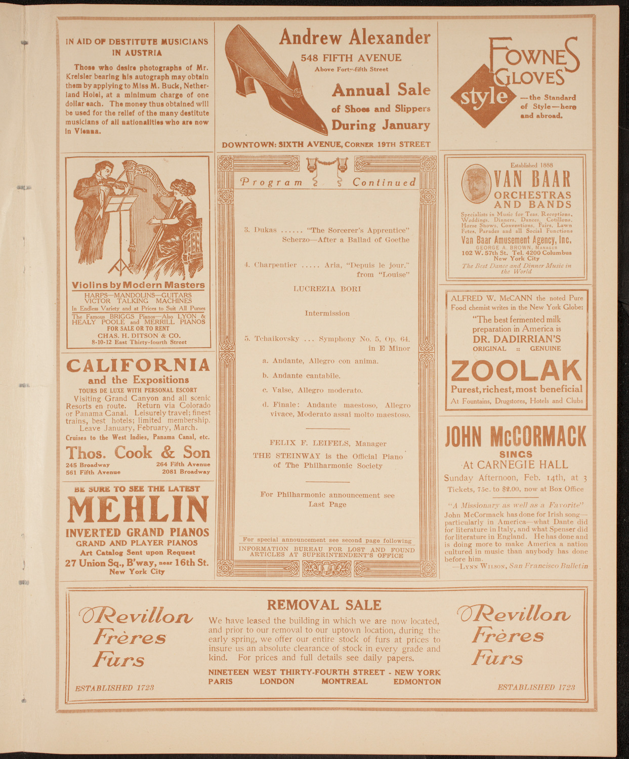New York Philharmonic, January 29, 1915, program page 7