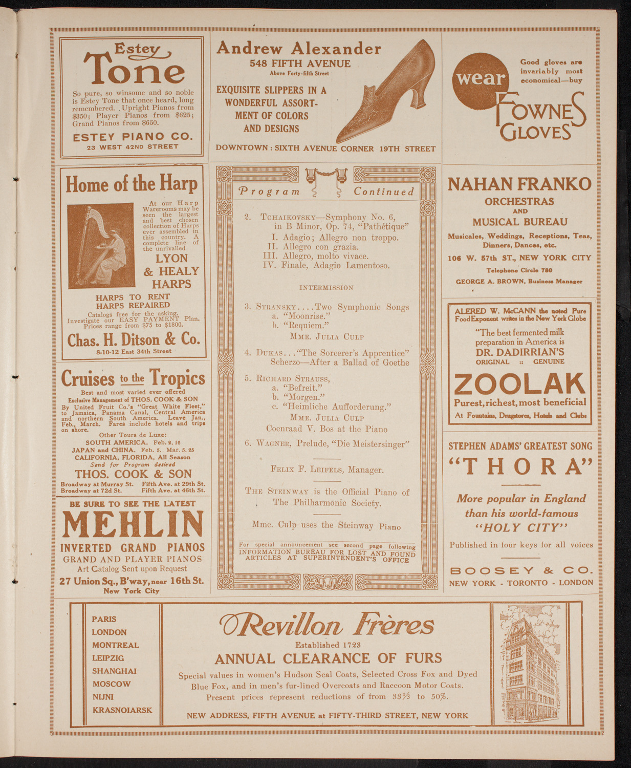 New York Philharmonic, February 11, 1916, program page 7