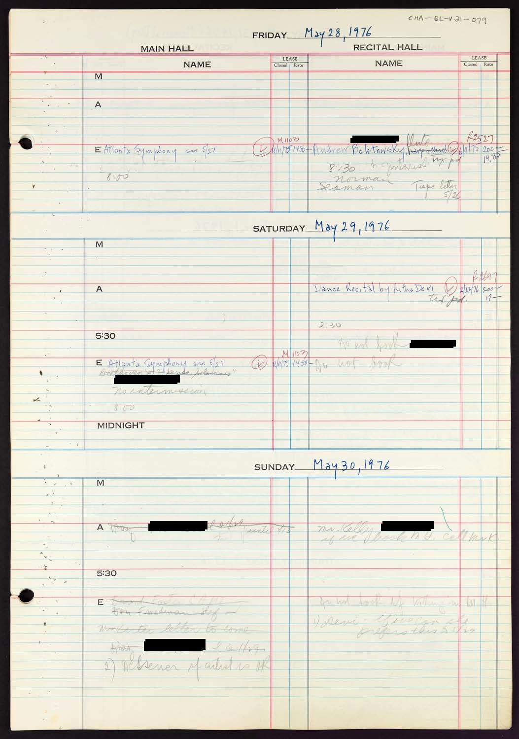 Carnegie Hall Booking Ledger, volume 21, page 79