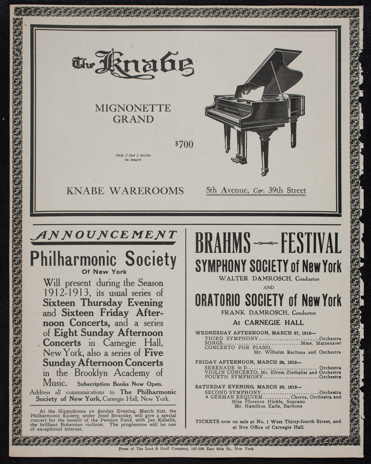 Brahms Festival: Oratorio Society of New York and New York Symphony Orchestra, March 25, 1912, program page 12