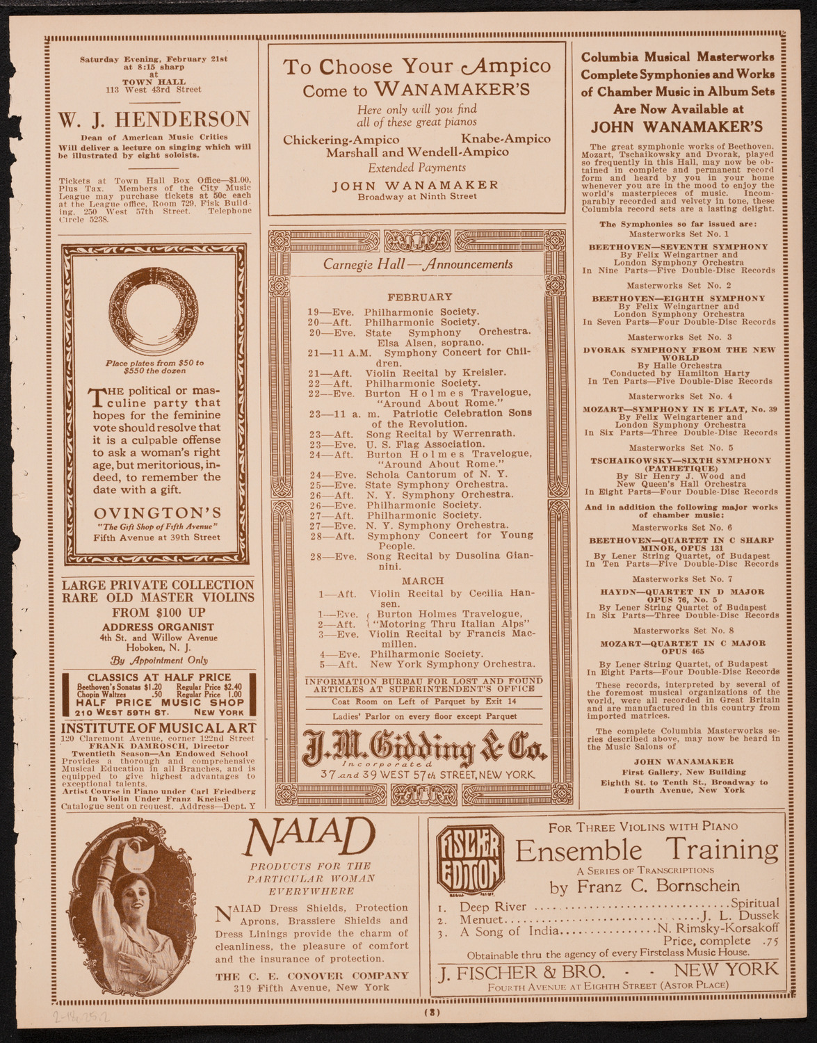 New York Philharmonic Students' Concert, February 18, 1925, program page 3