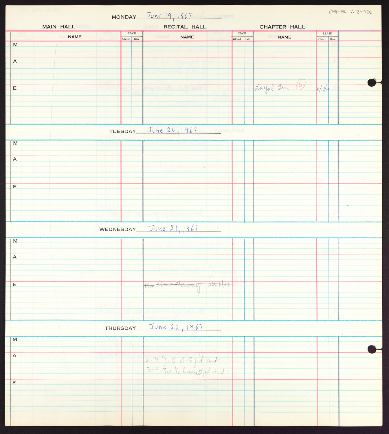 Carnegie Hall Booking Ledger, volume 12, page 86