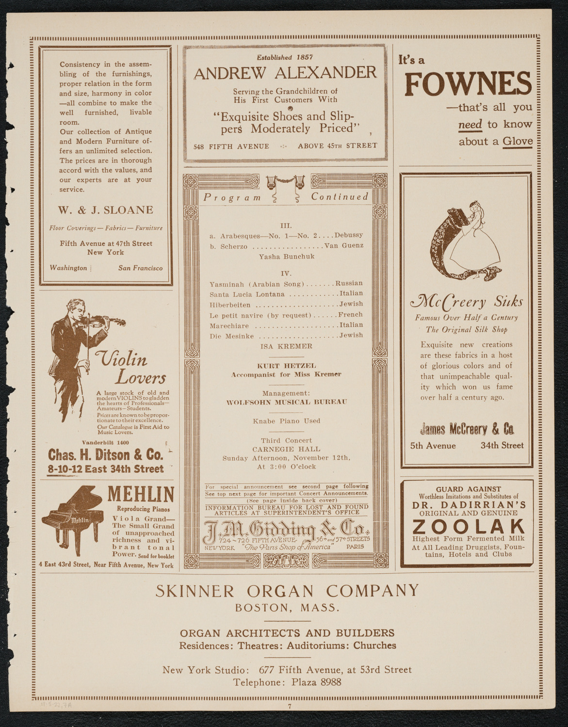 Isa Kremer, Soprano, November 5, 1922, program page 7