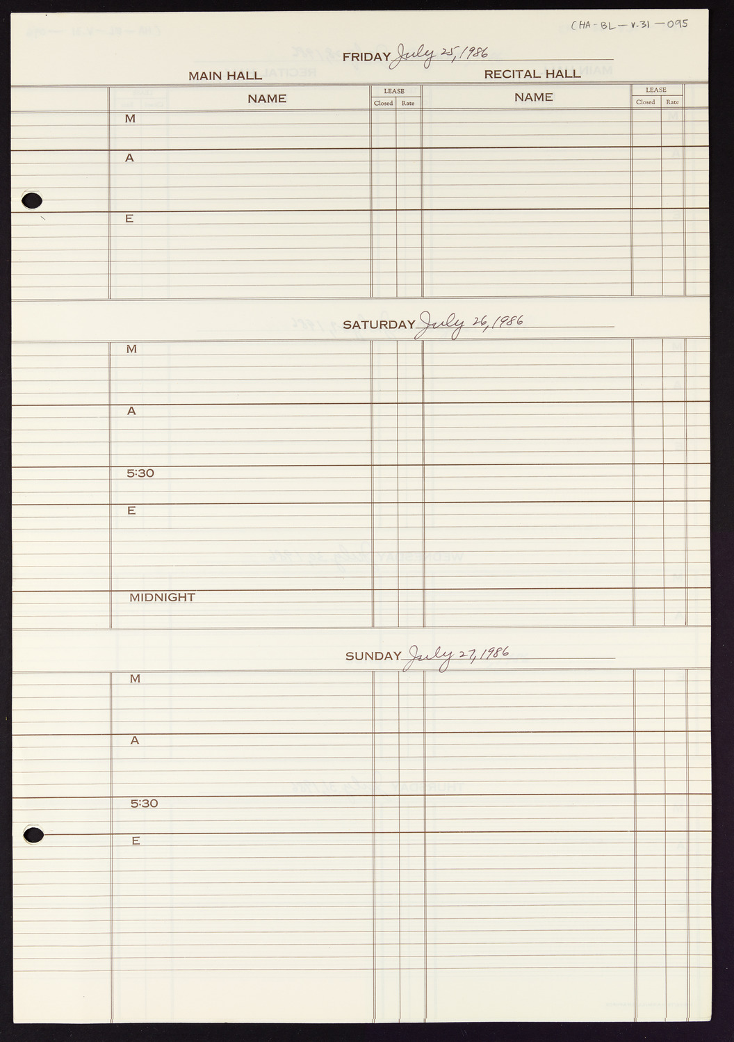 Carnegie Hall Booking Ledger, volume 31, page 95