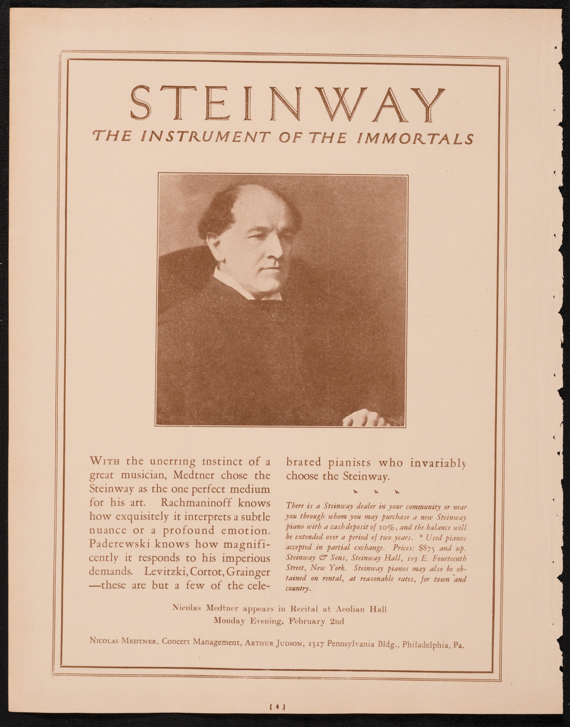 Fritz Kreisler, Violin, January 19, 1925, program page 4