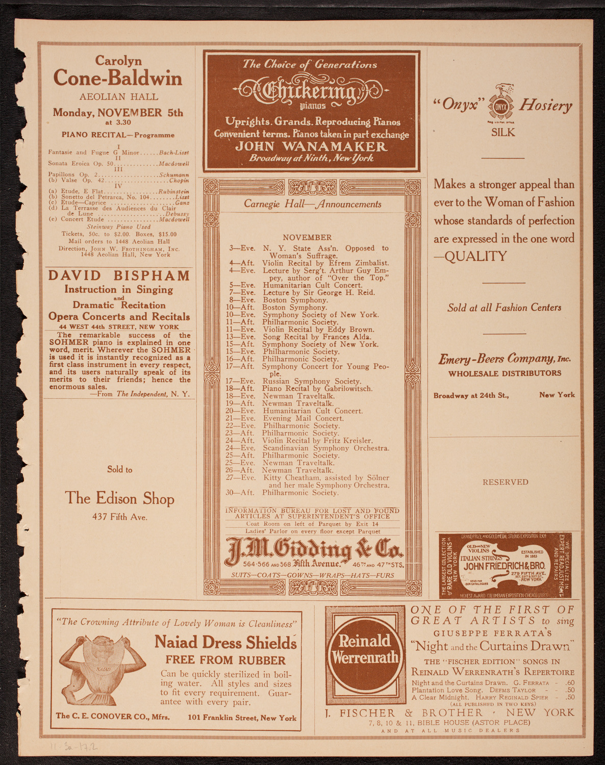 Ernestine Schumann-Heink, Mezzo-Soprano, November 3, 1917, program page 3