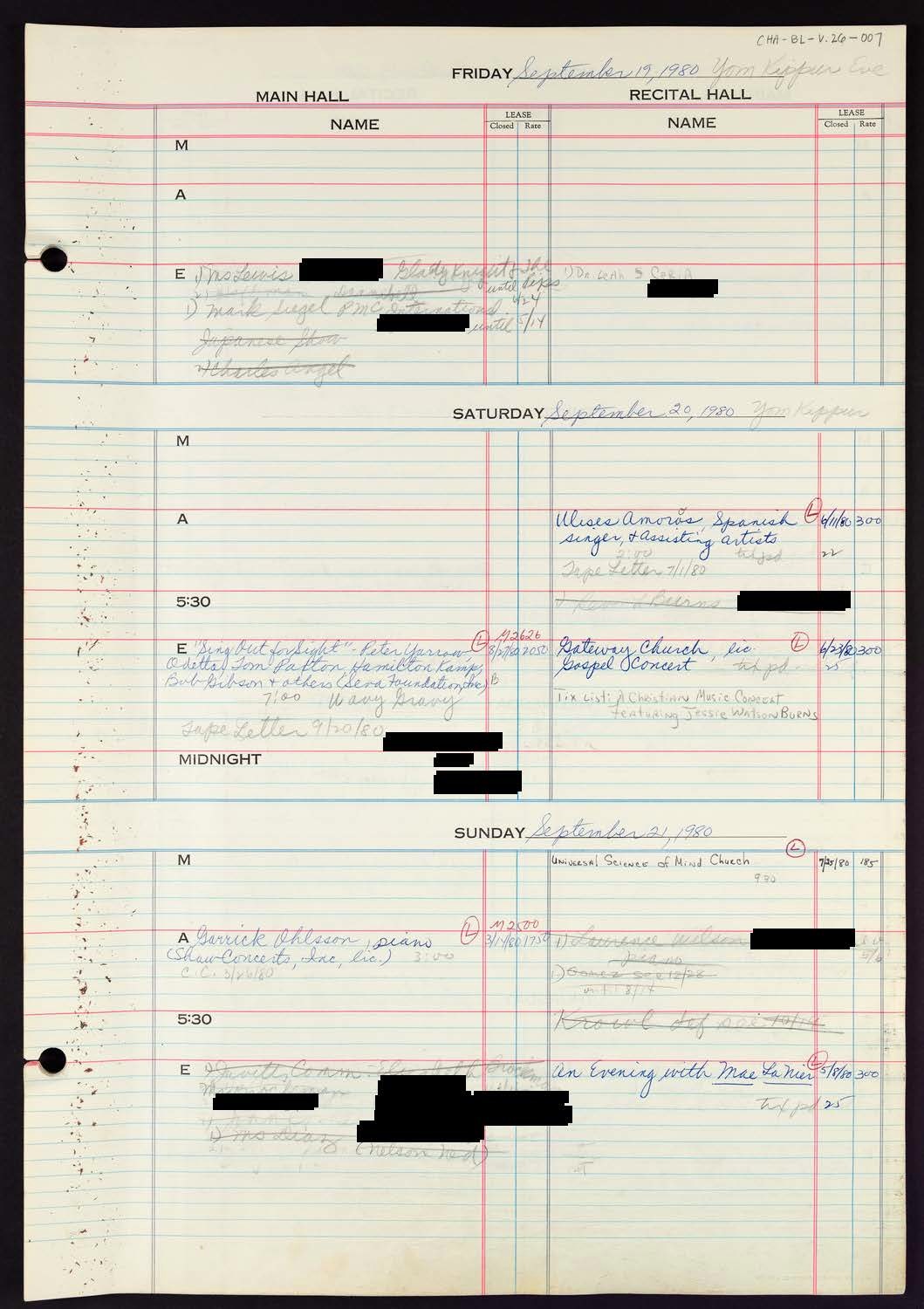 Carnegie Hall Booking Ledger, volume 26, page 7