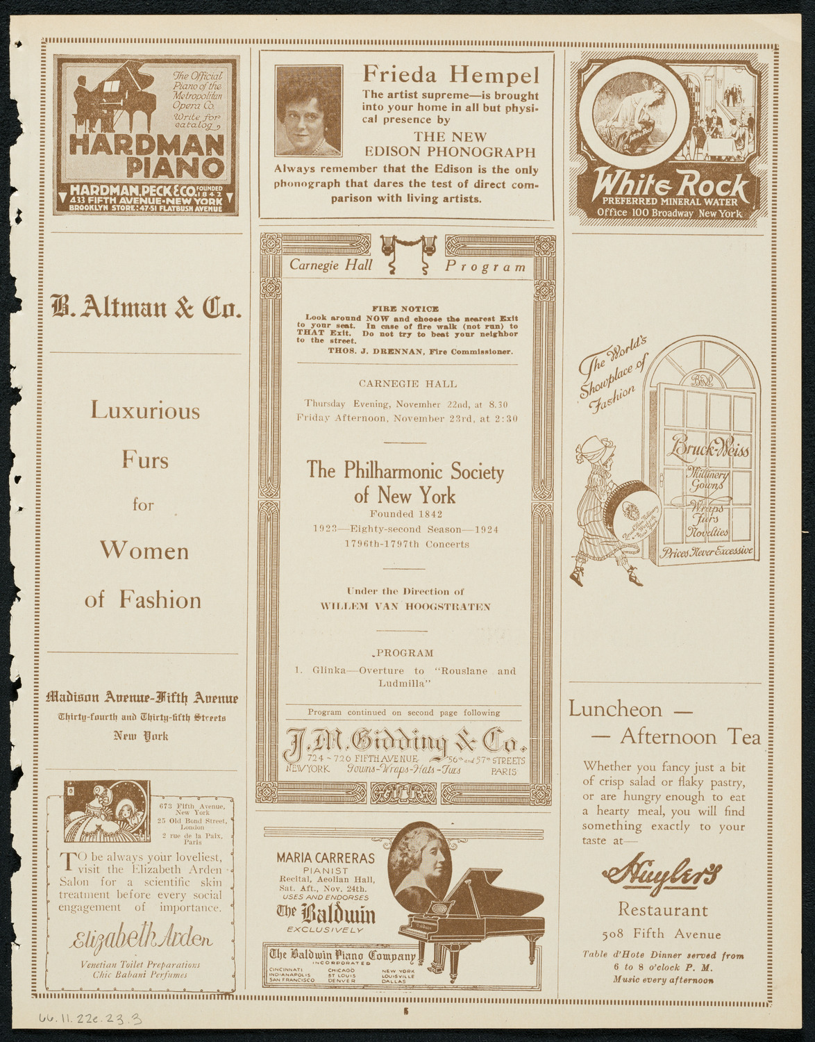New York Philharmonic, November 22, 1923, program page 5