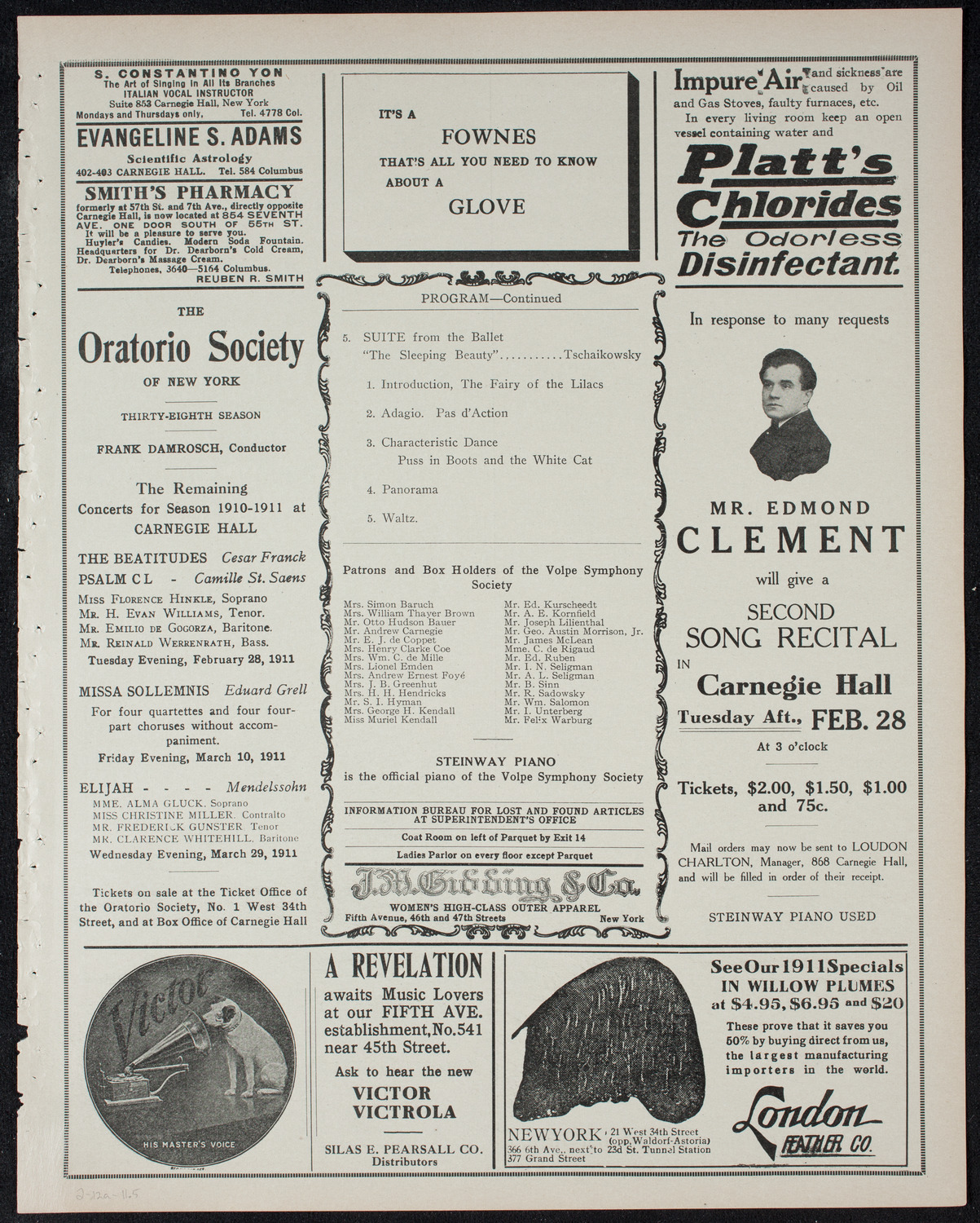 Volpe Symphony Society of New York, February 12, 1911, program page 9