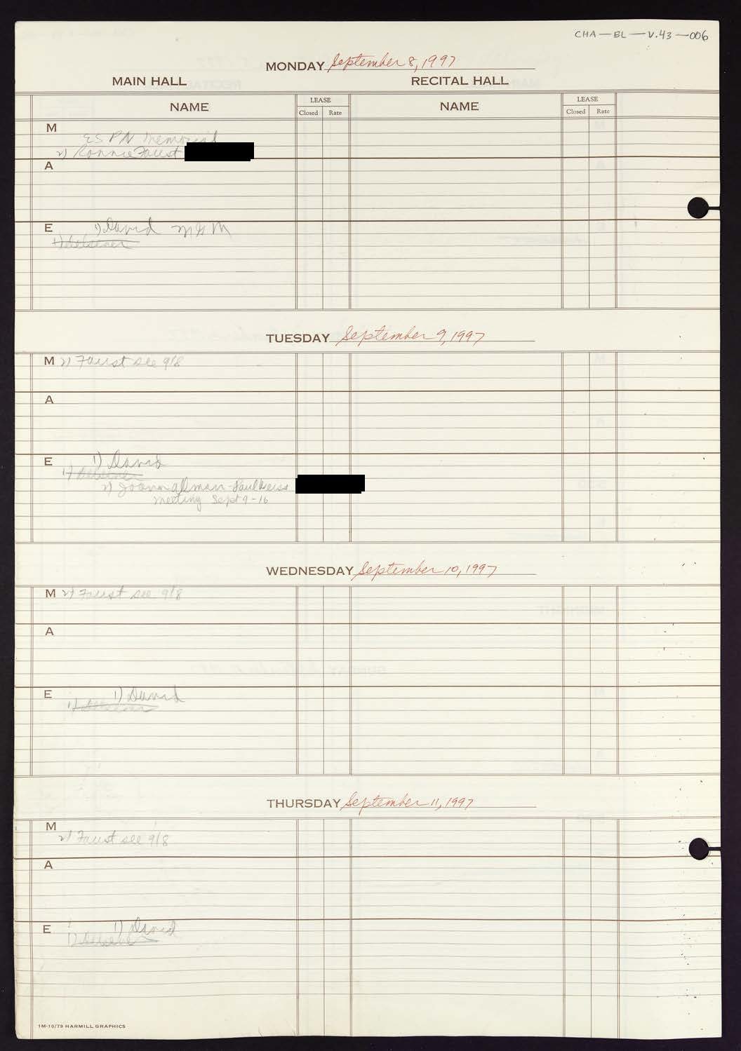 Carnegie Hall Booking Ledger, volume 43, page 6