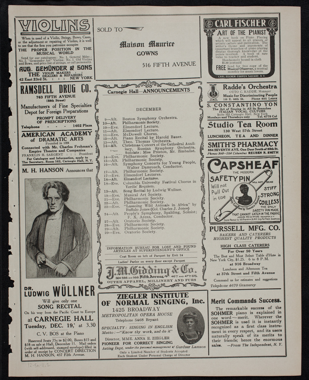 Leonard Borwick, Piano, December 8, 1911, program page 3