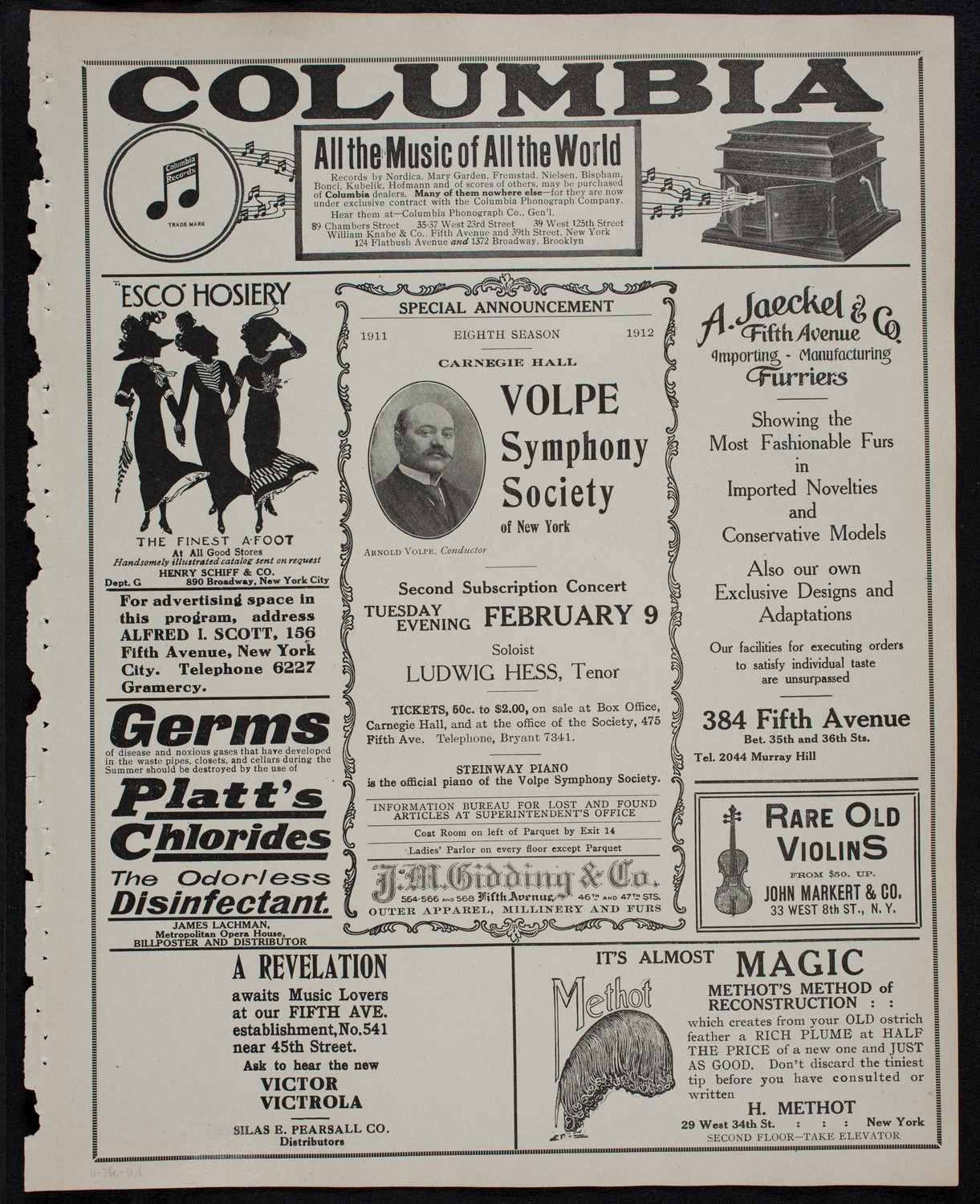 Volpe Symphony Society of New York, November 28, 1911, program page 9