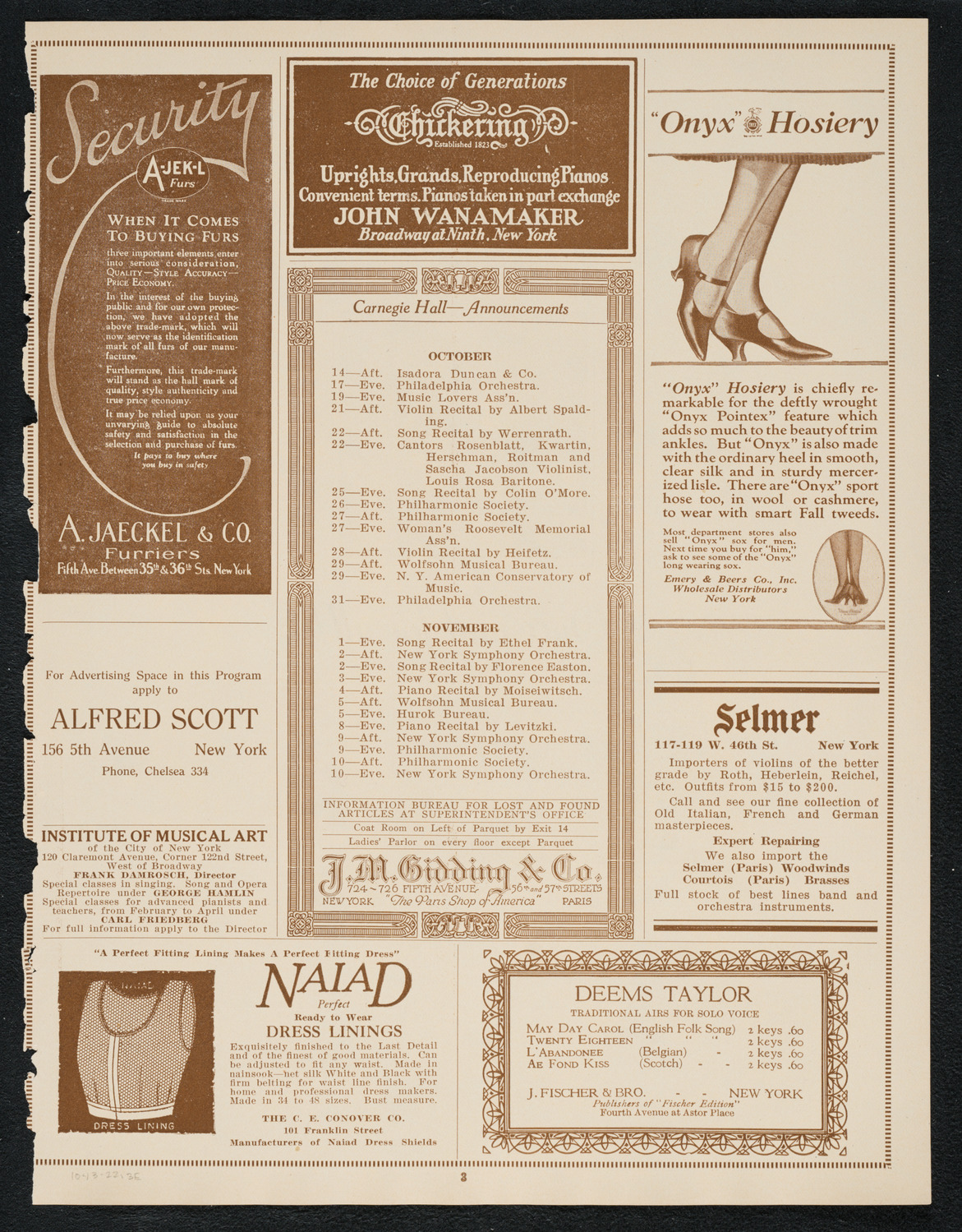 Isadora Duncan, Dancer, with Orchestra, October 13, 1922, program page 3