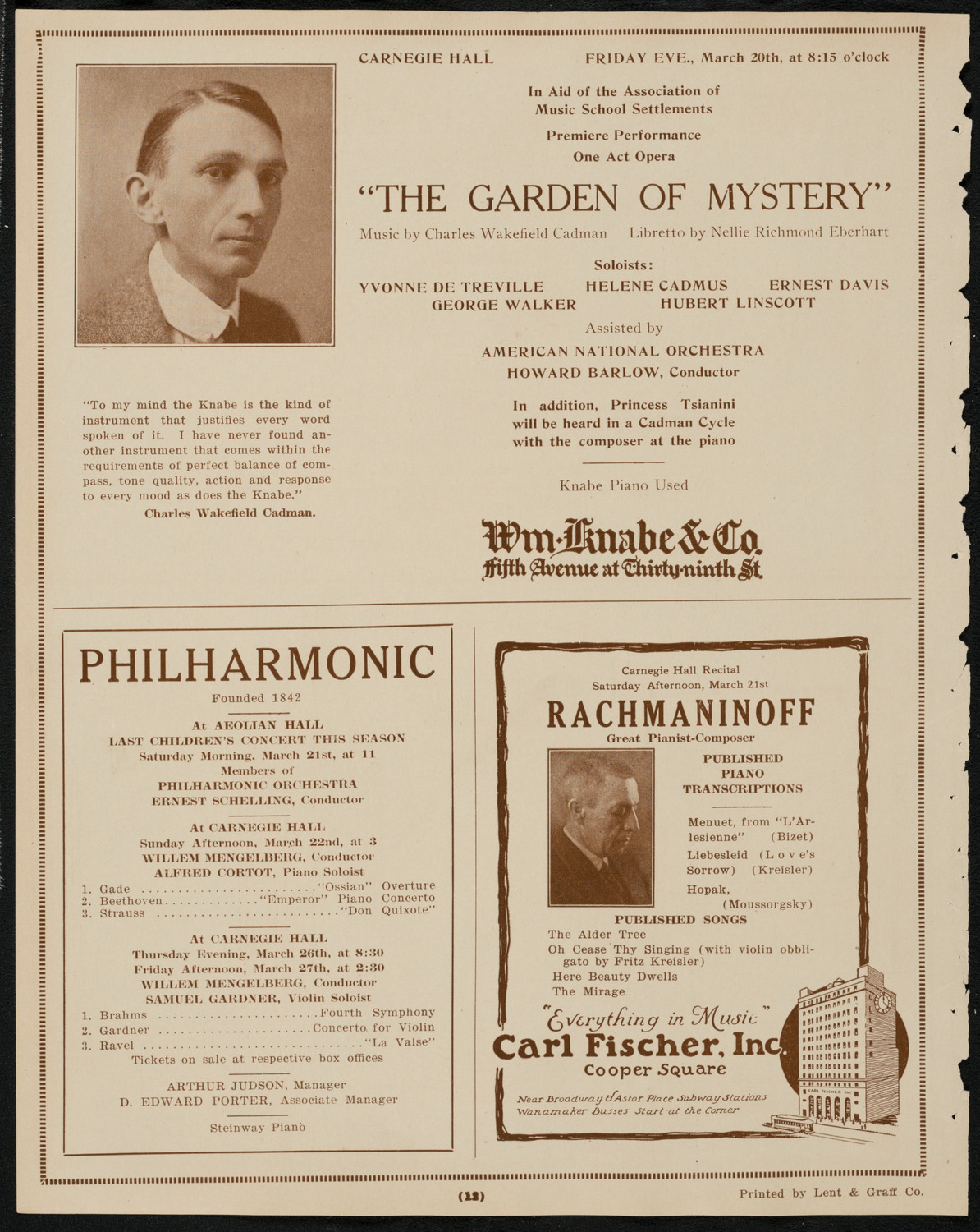 New York Philharmonic, March 20, 1925, program page 12