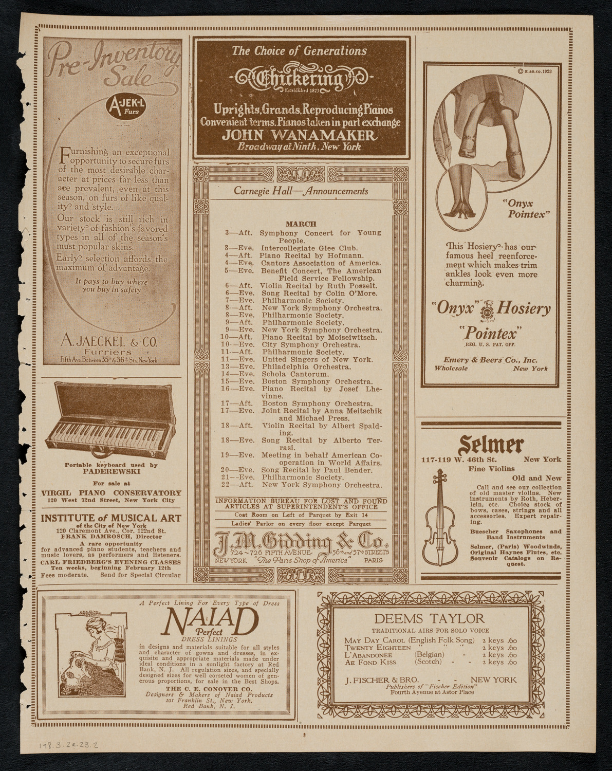 New York Symphony Orchestra, March 2, 1923, program page 3
