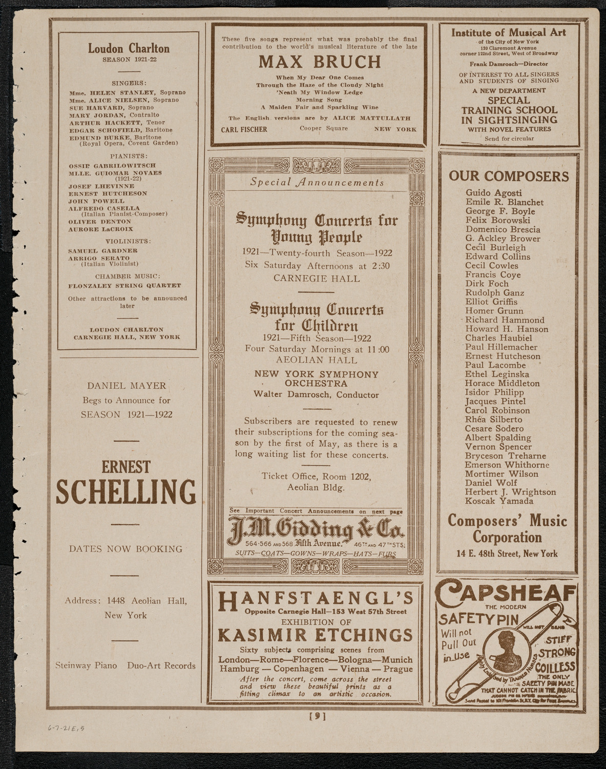 Graduation: College of Dental and Oral Surgery of New York, June 7, 1921, program page 9