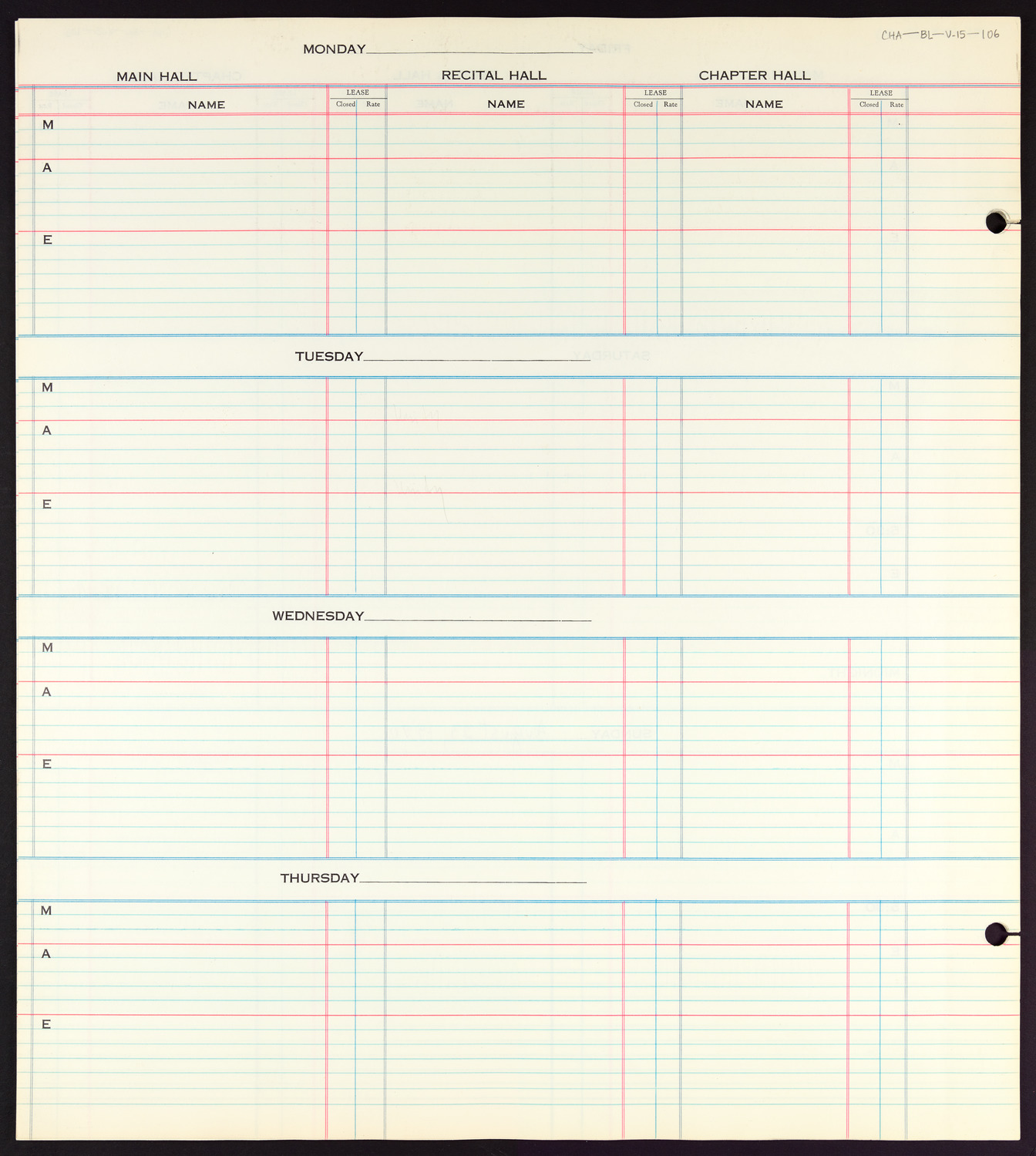 Carnegie Hall Booking Ledger, volume 15, page 106