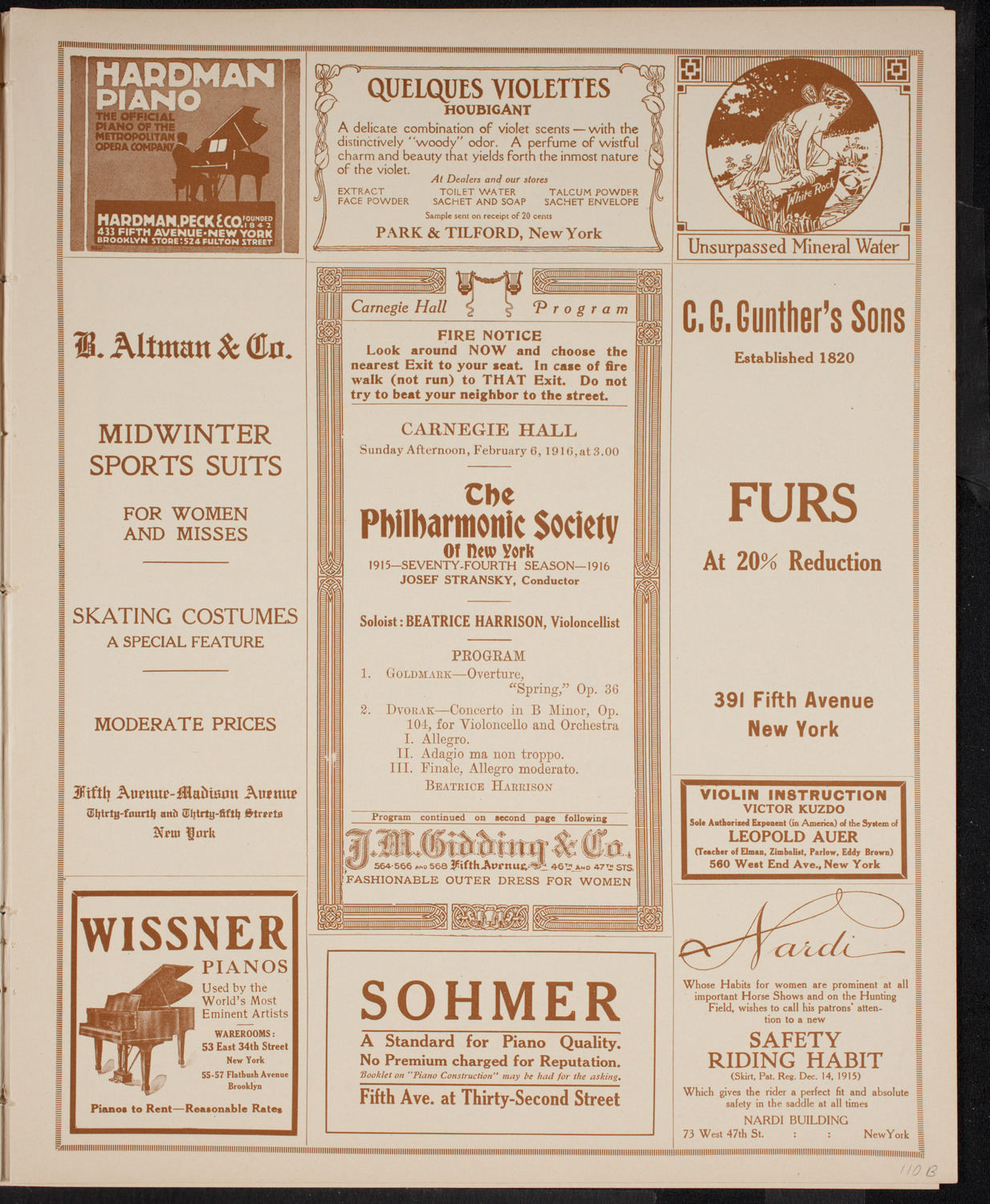 New York Philharmonic, February 6, 1916, program page 5
