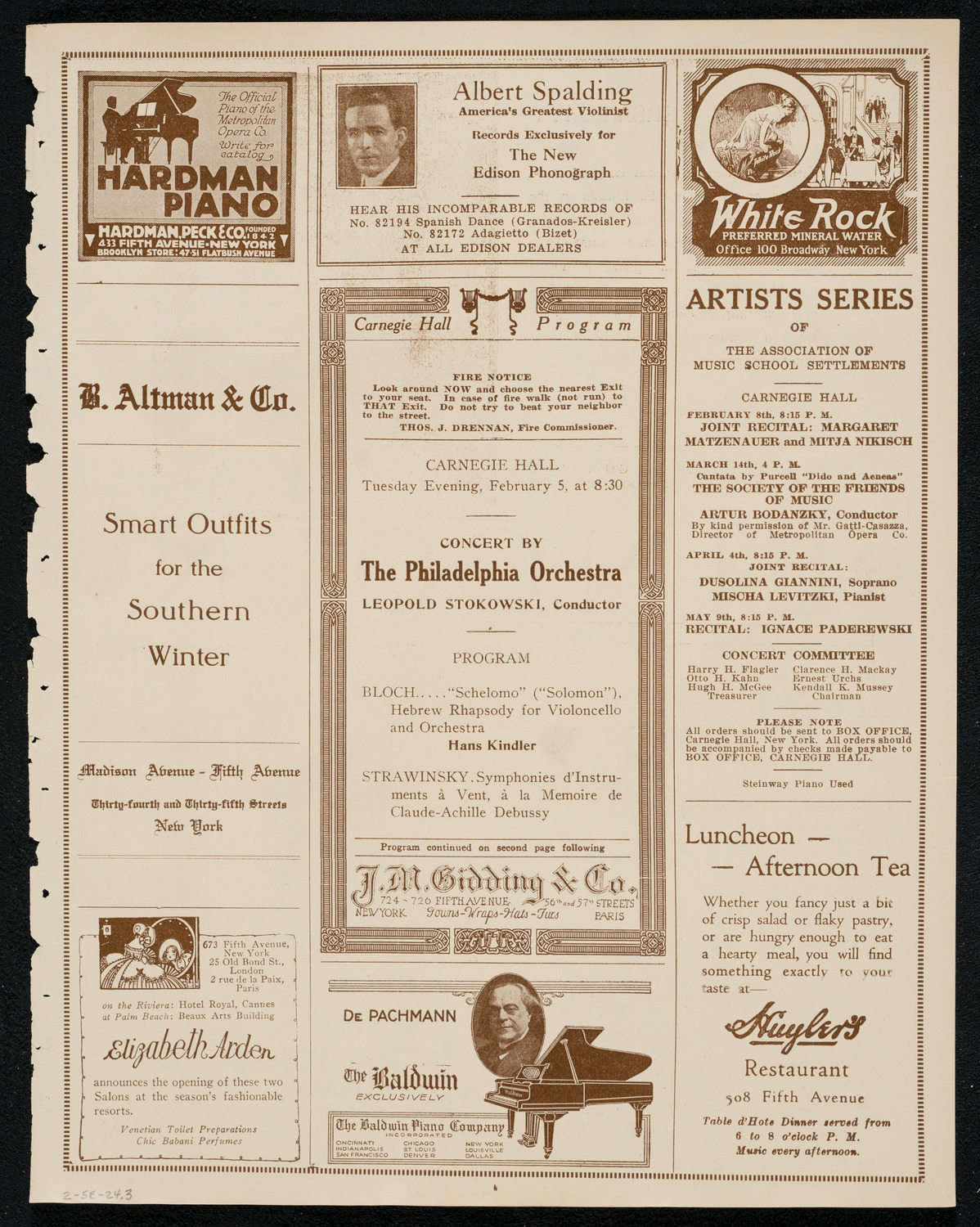 Philadelphia Orchestra, February 5, 1924, program page 5