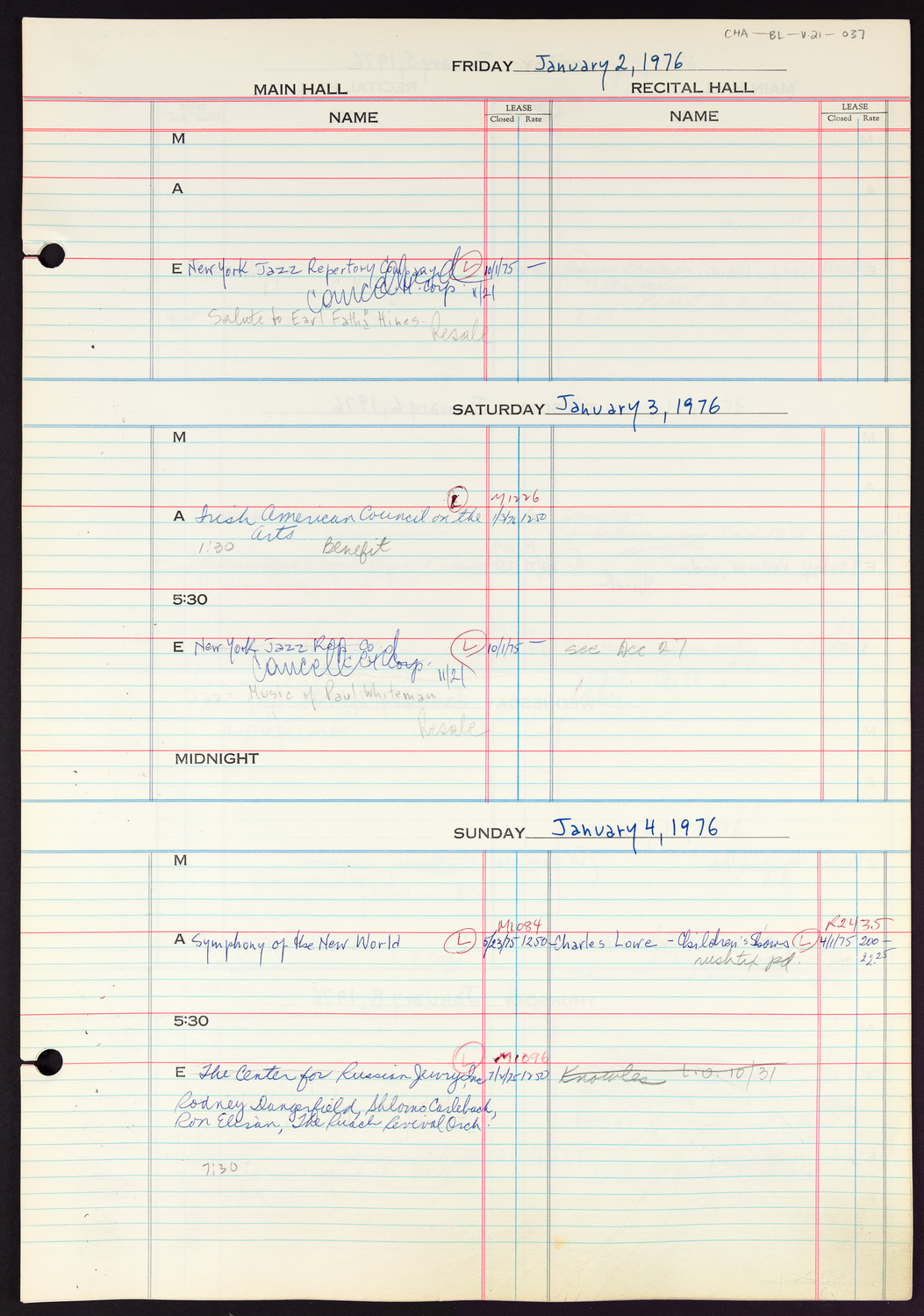 Carnegie Hall Booking Ledger, volume 21, page 37