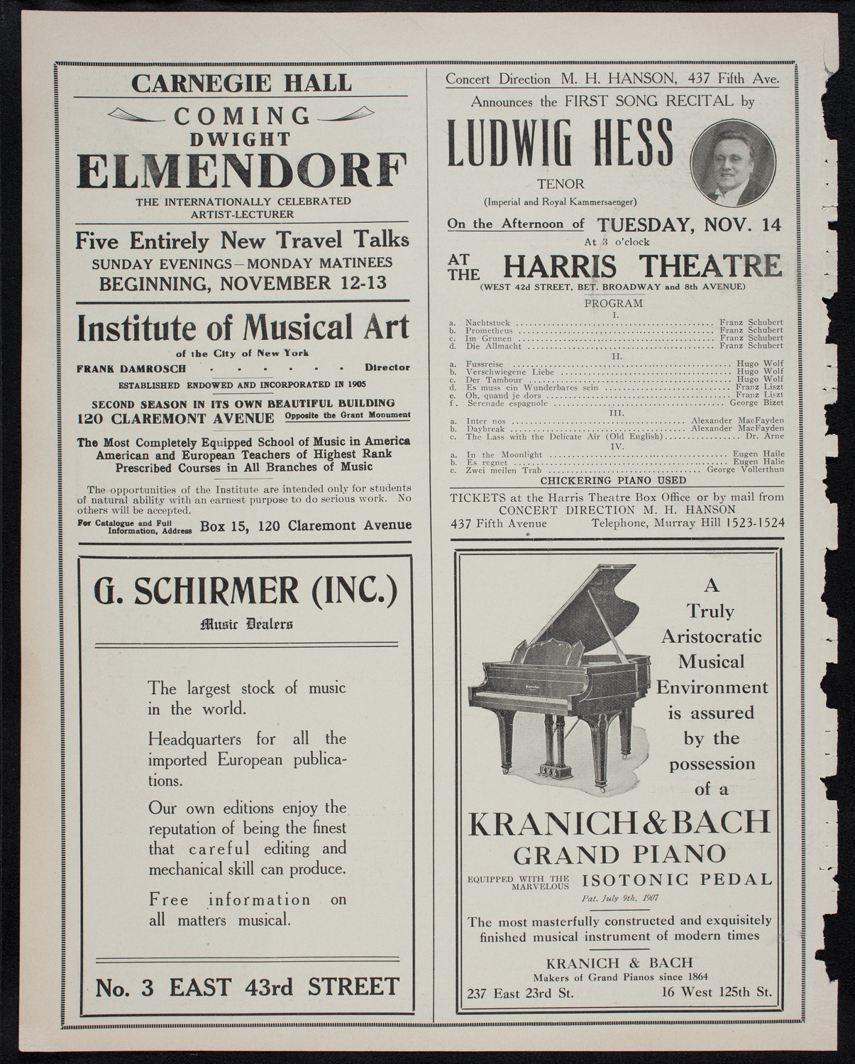 New York Philharmonic, November 5, 1911, program page 6