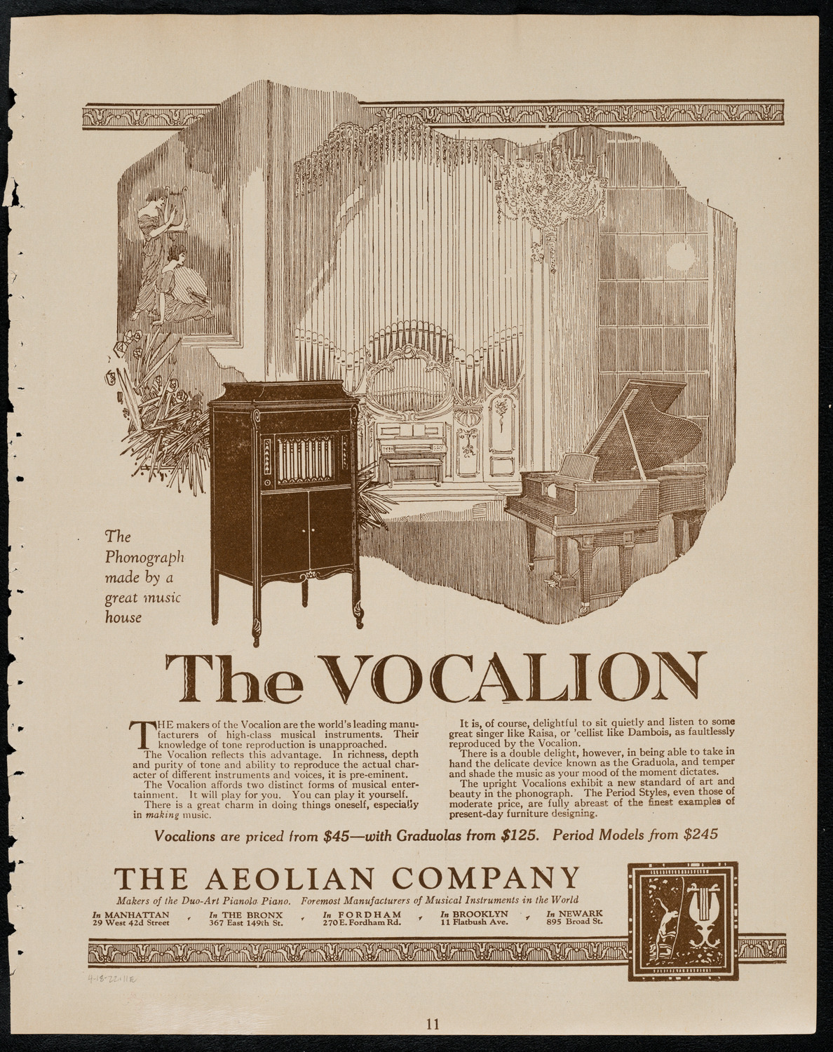 Philadelphia Orchestra, April 18, 1922, program page 11