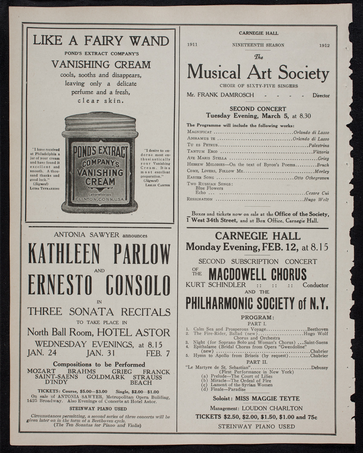 Wilhelm Backhaus, Piano, January 20, 1912, program page 8