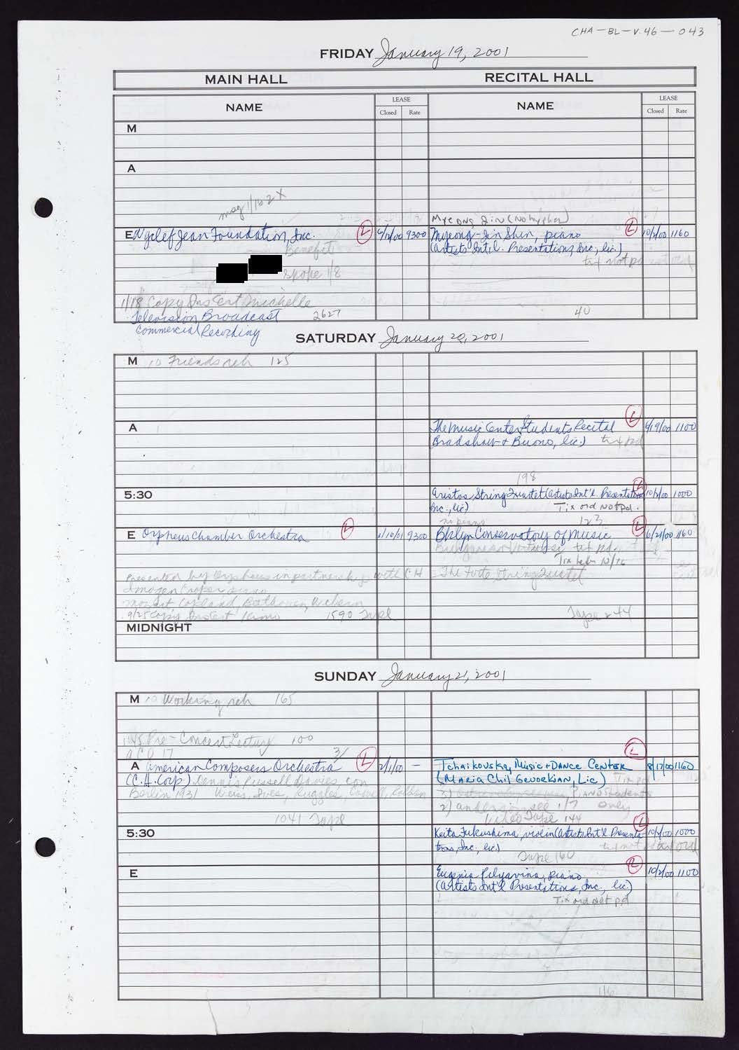 Carnegie Hall Booking Ledger, volume 46, page 43